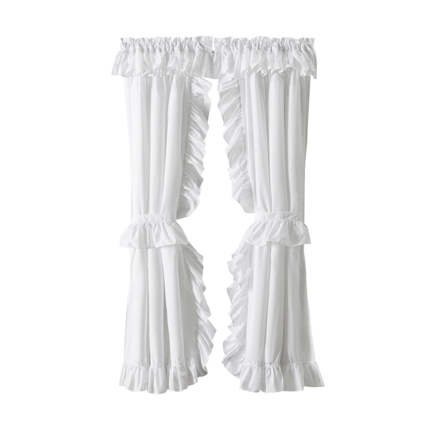 Ellis Curtain Classic Wide Solid Color Perma Press Ruffled Priscilla Curtain Panel With Ties 84" x 54" White