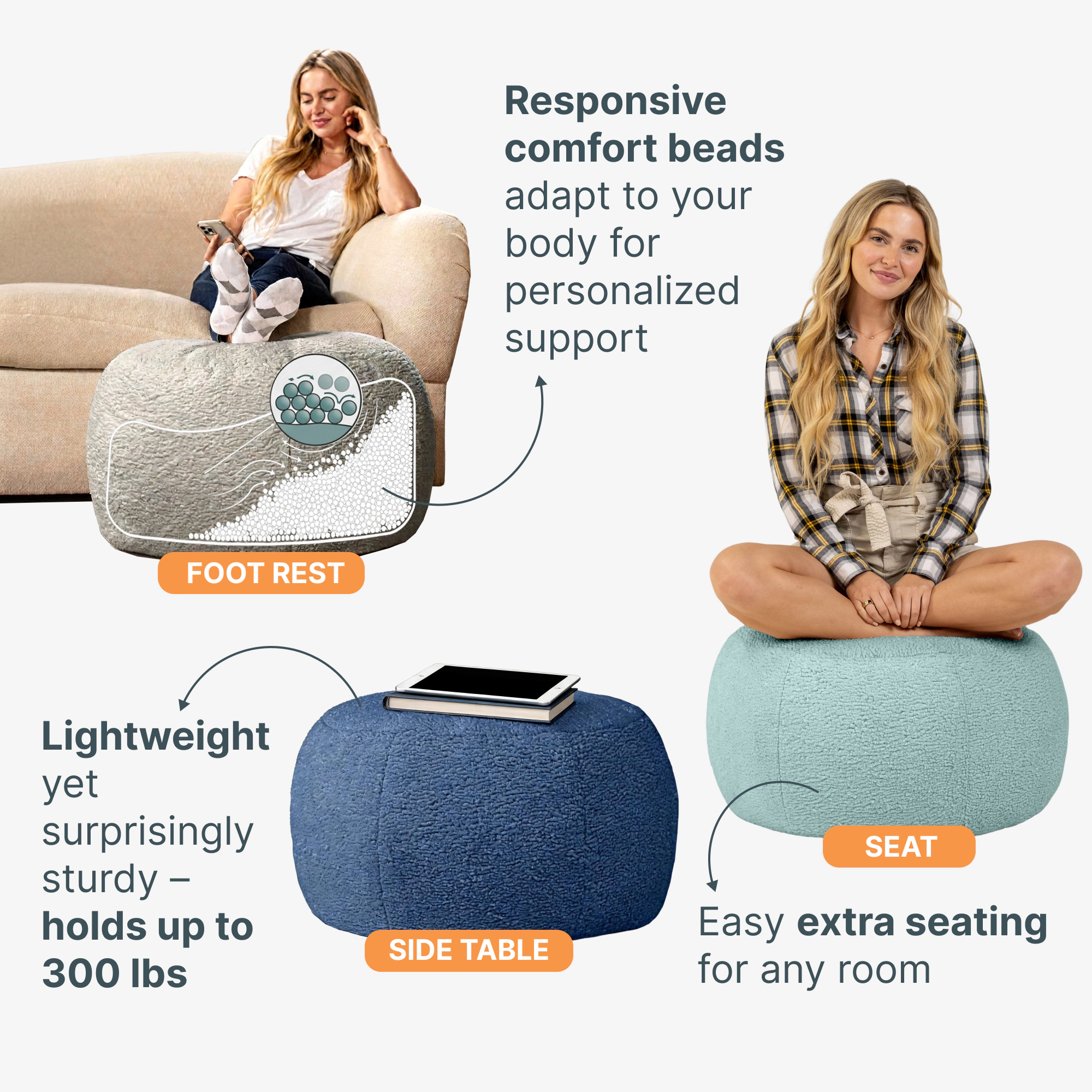 Jaxx Ellis Ottoman Shearling Faux-Lamb Plush Pouf for Modern Interior Design