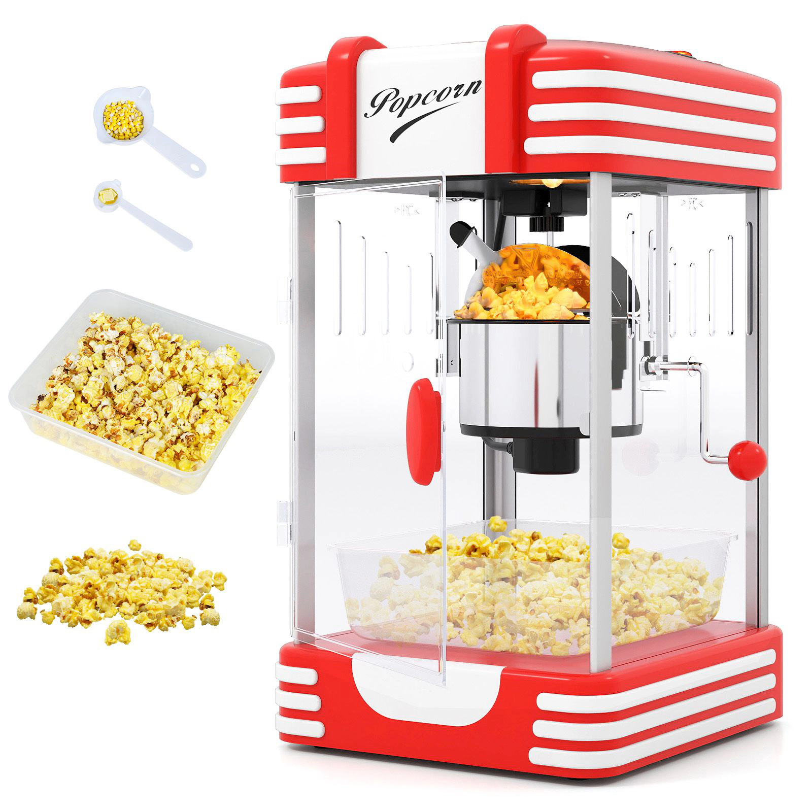 SlickBlue Red Countertop Popcorn Maker, 3.5 Oz Kettle, 300W, Warming Light, Retro Design