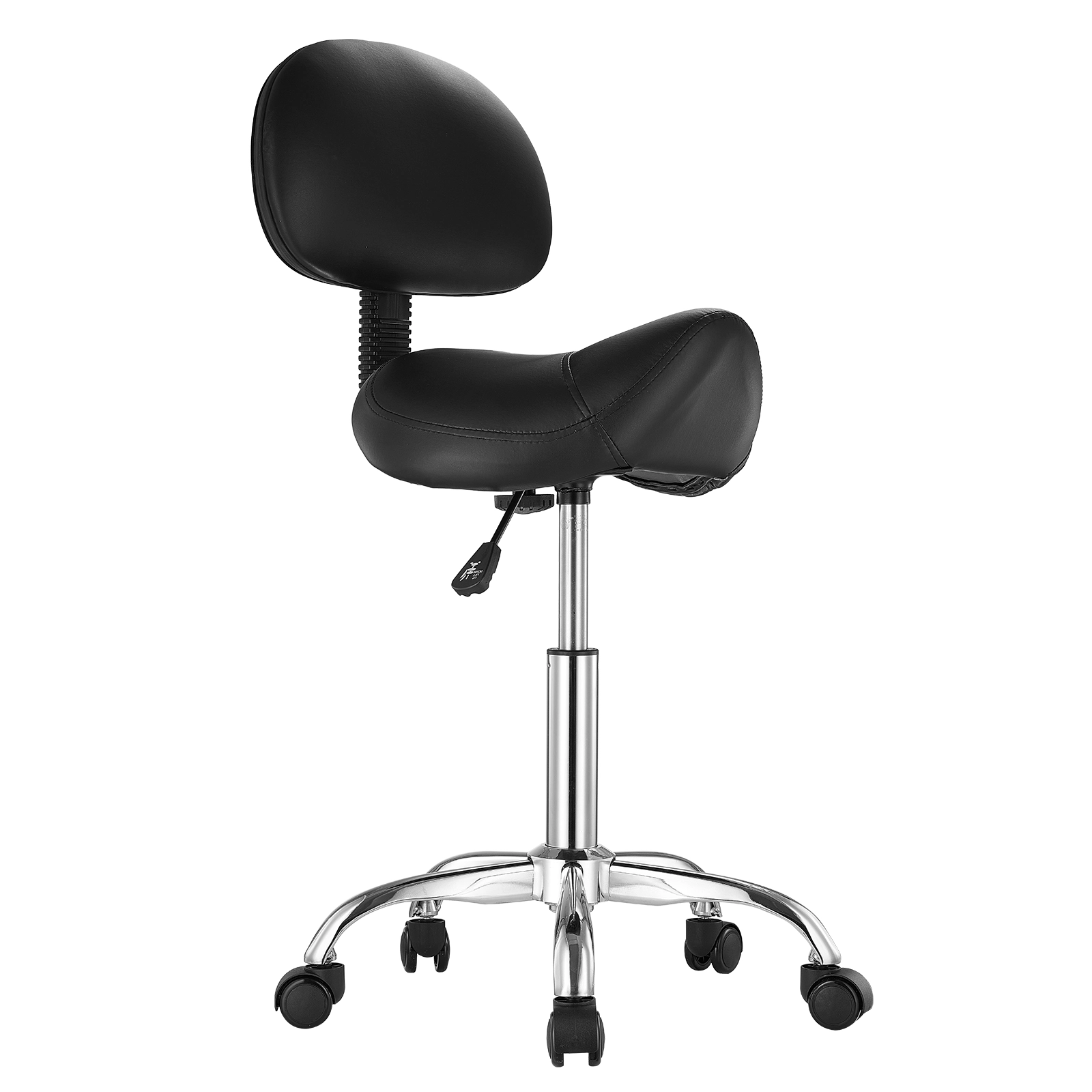 HONGGE Black Ergonomic Saddle Bar Stool with Backrest and Wheels, 450 lb Capacity, Height Adjustable 33.1-39.4 in