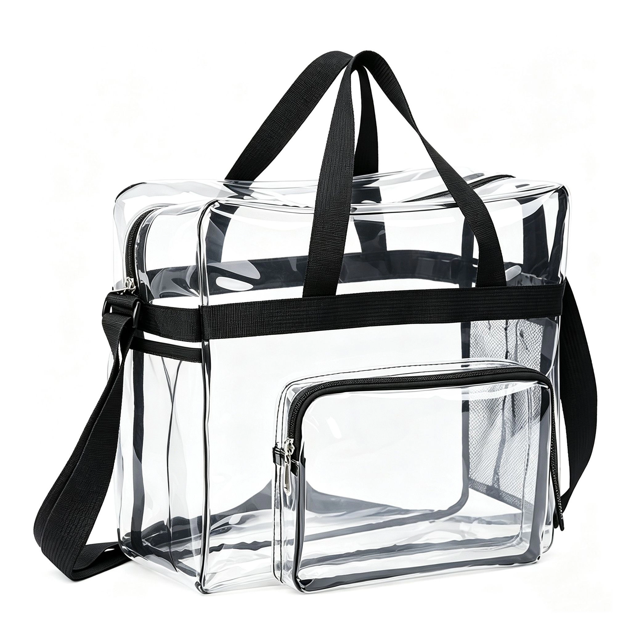 Alilang Women's Clear Tote Bag with Exterior Mesh Pockets, Double Top Handles and Removable Adjustable Shoulder Strap