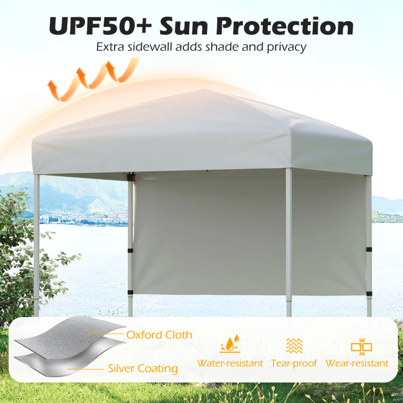 SUGIFT White Compact Folding Pop Up Canopy Tent with 1 Half Sidewall and Carry Bag 6-ft W 4-ft D 6.6-ft H