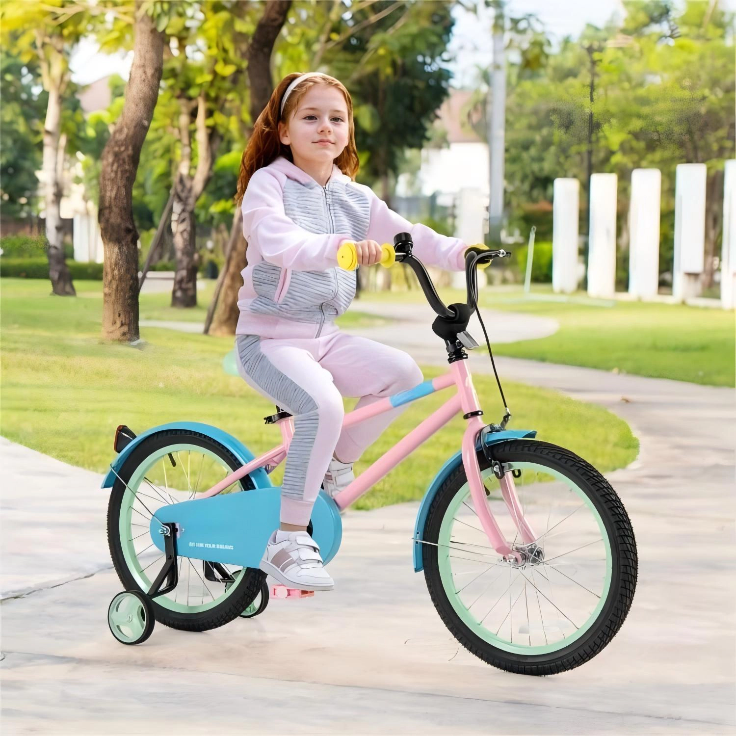 SUGIFT Adjustable Handlebar and Saddle Kids Bicycle 145-lb Capacity Ages 4-8 49.5-in Frame Pink Blue Green Yellow