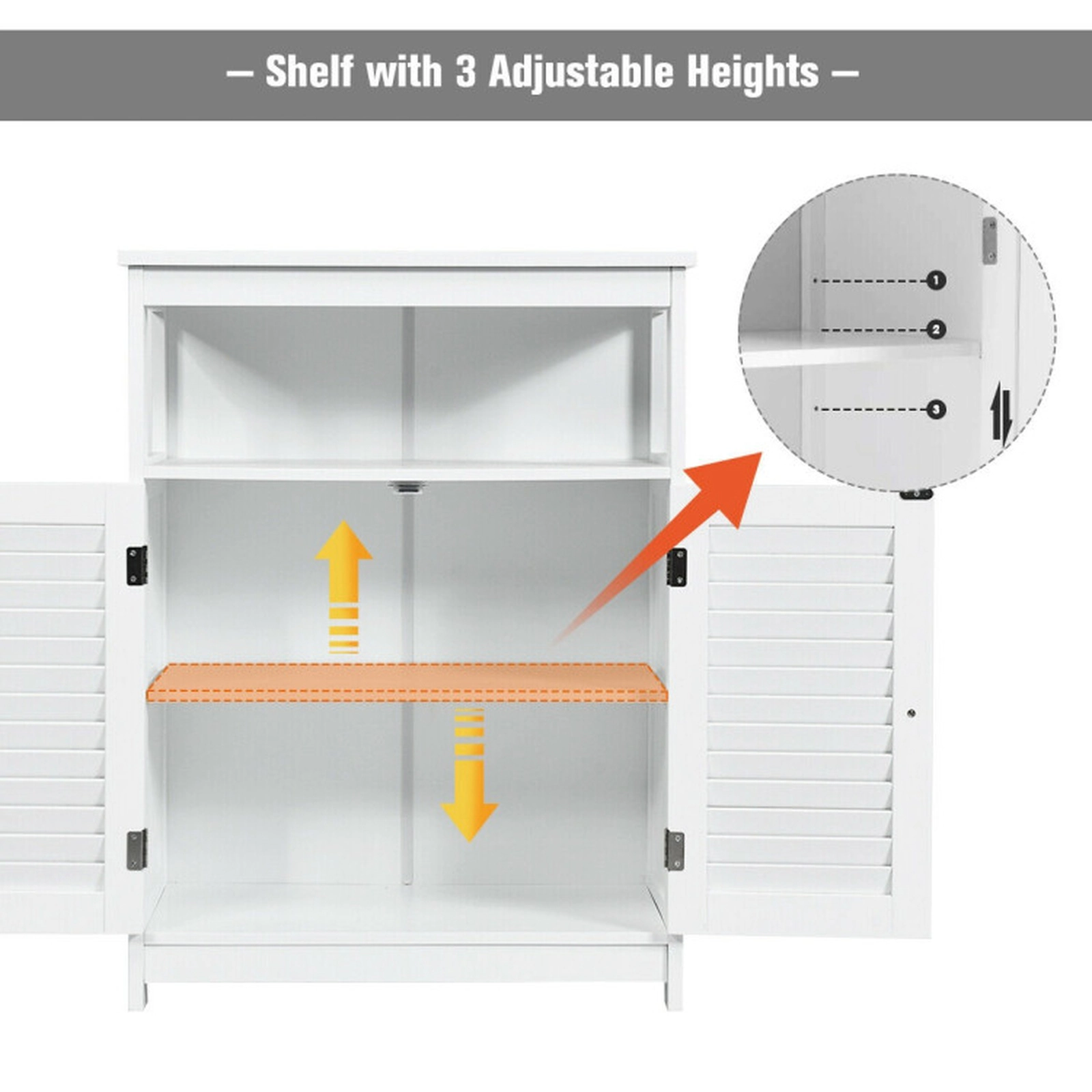 SUGIFT White 77-lb Top Capacity Double Shutter Door Freestanding Bathroom Storage Cabinet with Open Shelf