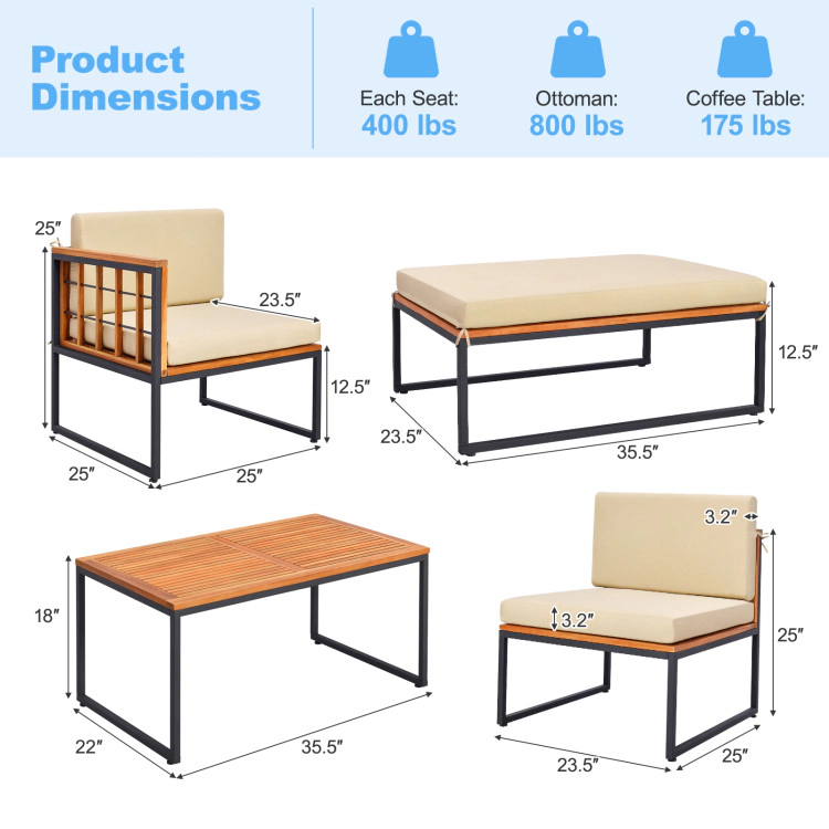Hivvago 5 Pieces Patio Furniture Set Acacia Wood Sectional Set With Heavy-Duty Metal Frame