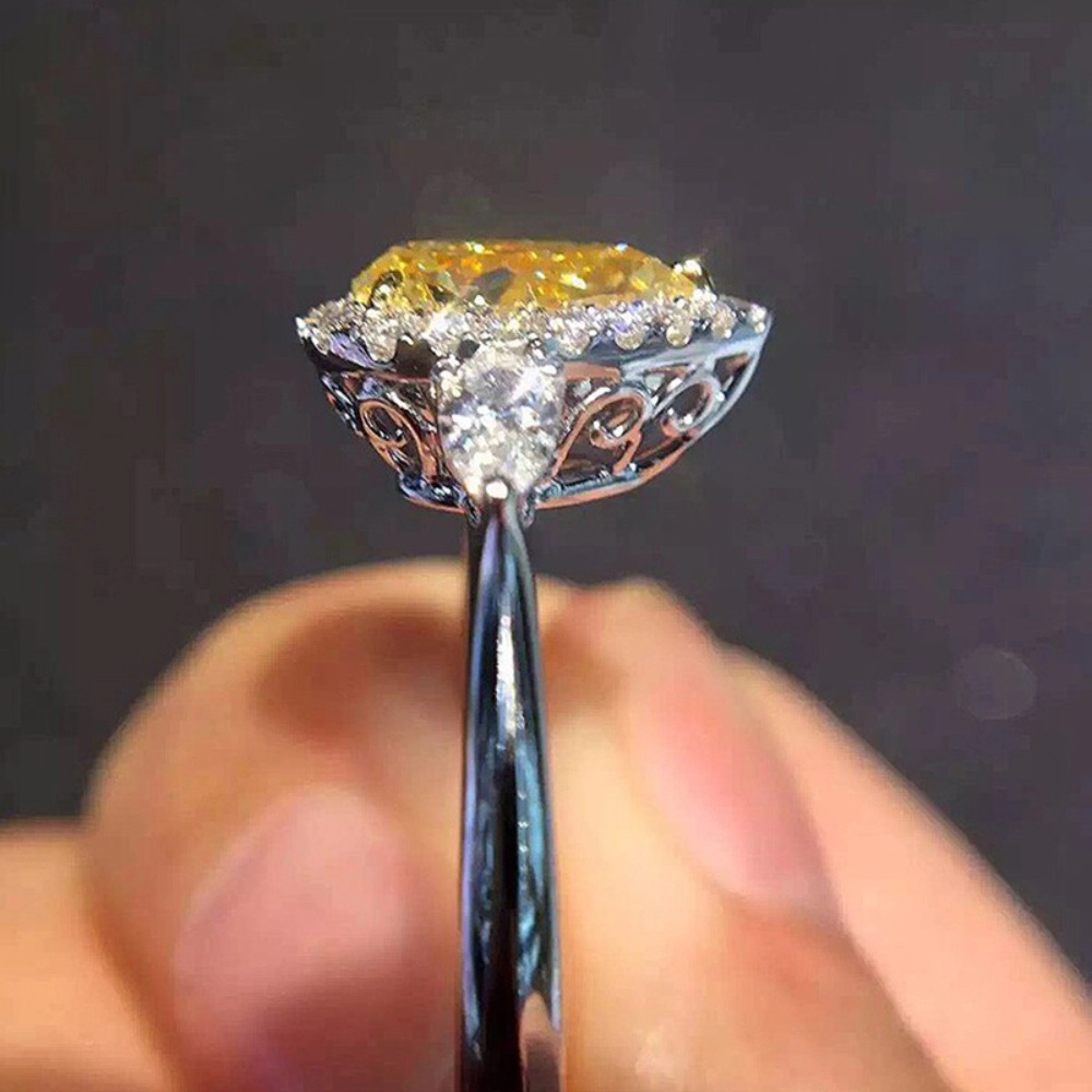 Water Drop Tear Shaped Cubic Zirconia Promise Halo Engagement Promise Eternity Ring