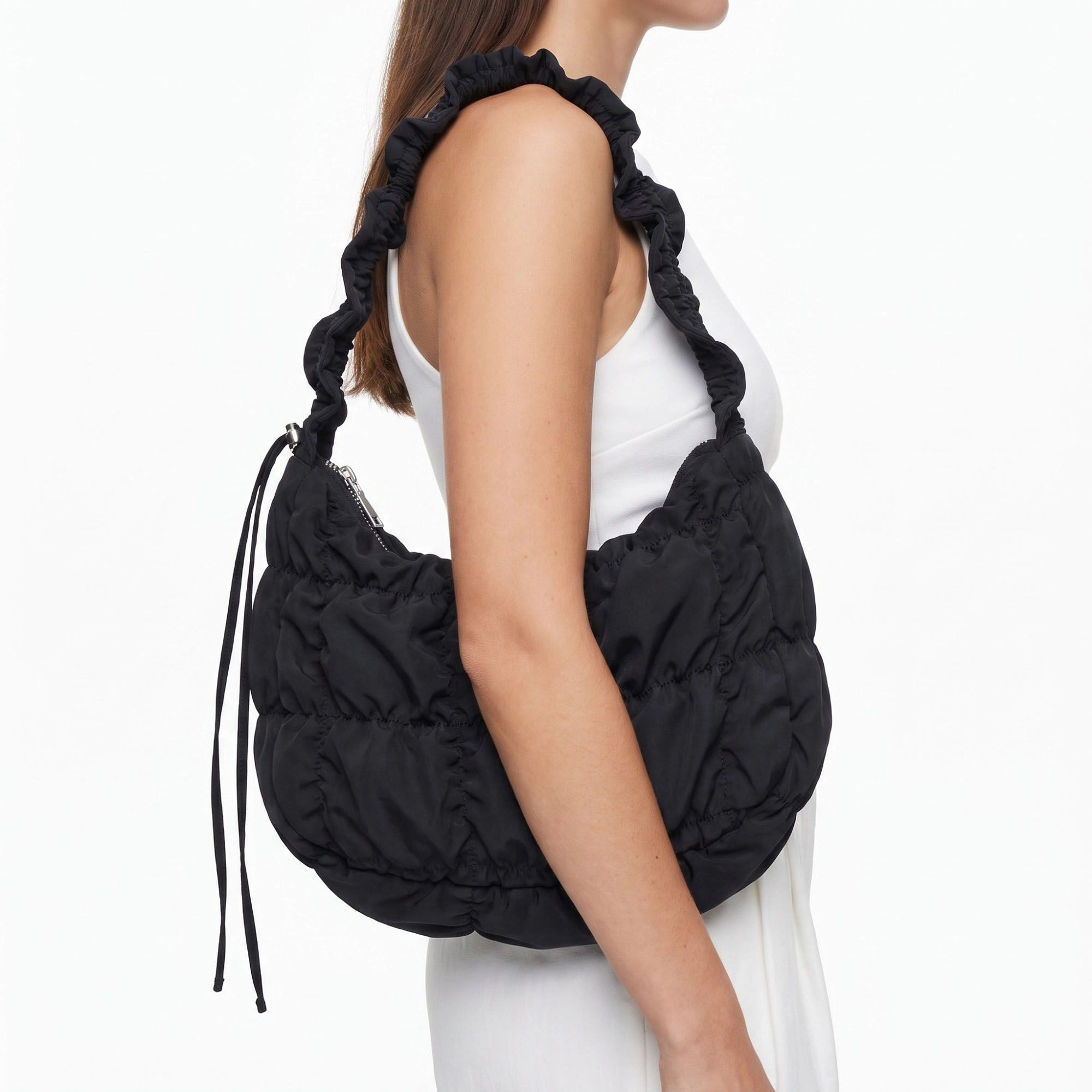 Alilang Women's Ruched Puffer Shoulder Bag with Gathered Strap and Top Zipper Closure 10.5x8.5x3in