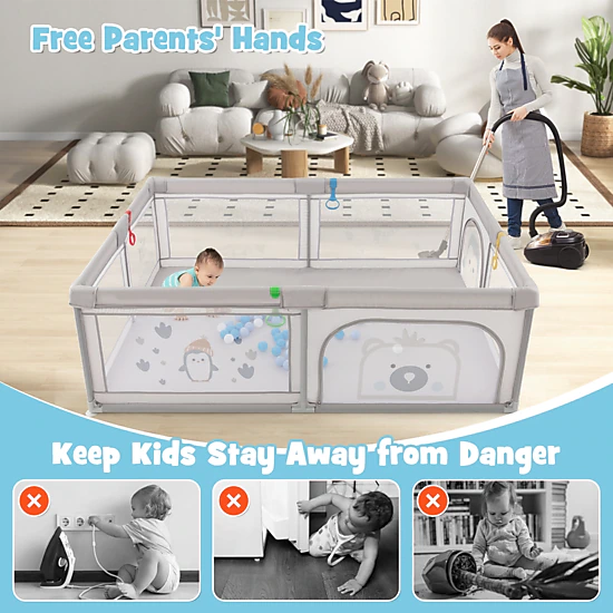SlickBlue Extra Large Toddler Play Yard with Pull Rings