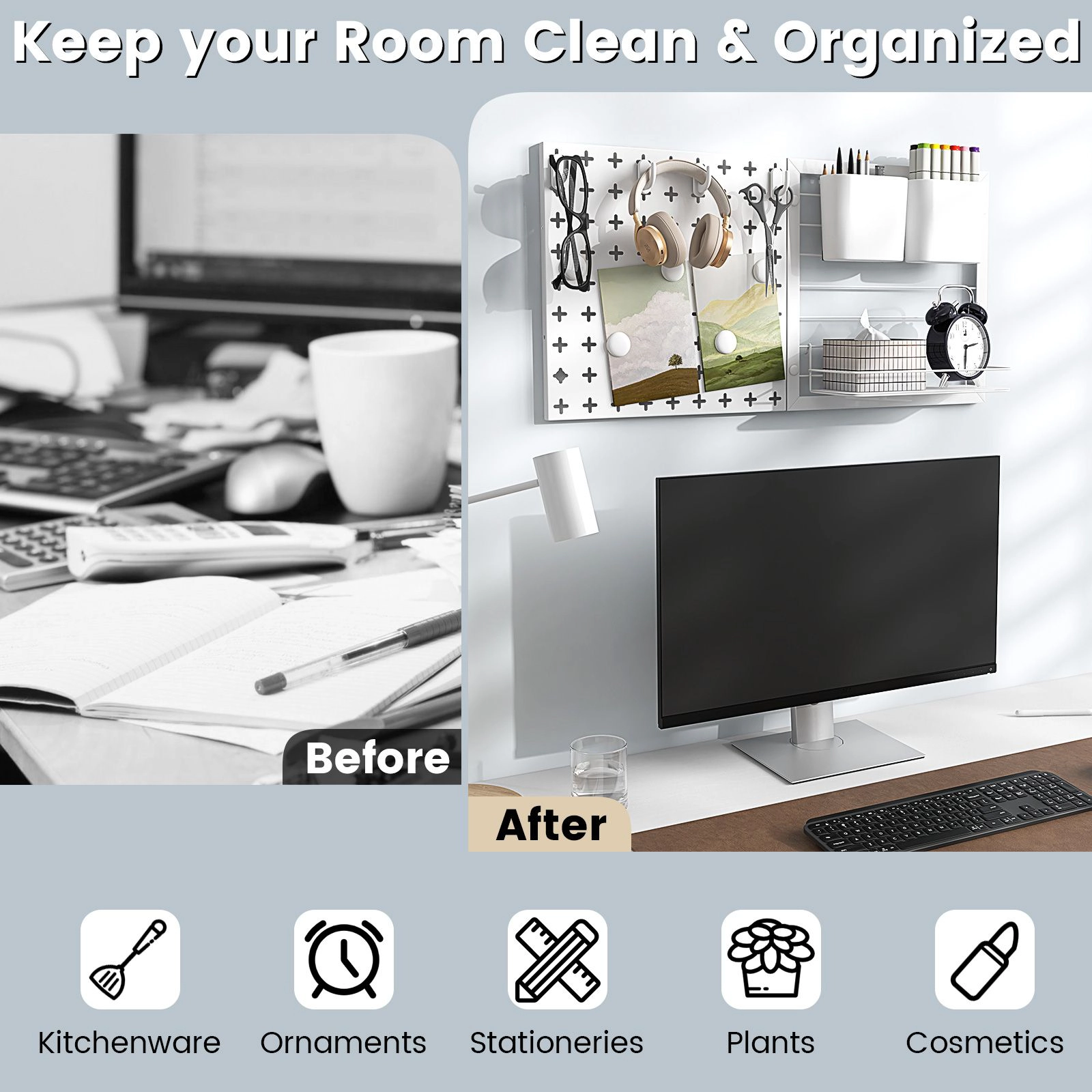 Slickblue Wall Pegboard Organizer with Storage Rack and Hooks
