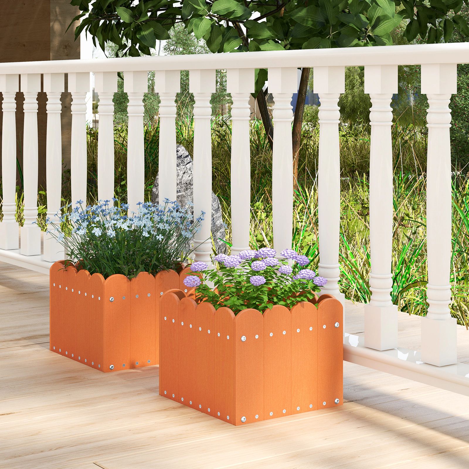 SlickBlue Set of 2 HDPE Planter Boxes with Drainage for Indoor Outdoor Plants