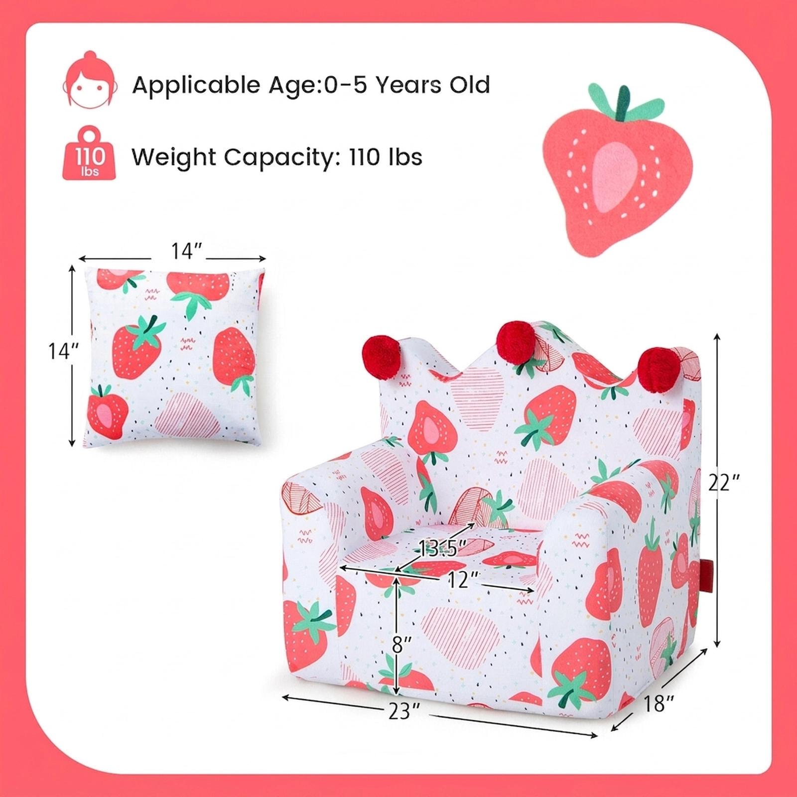 SUGIFT Pink Kids Sofa Chair with Pillow, Velvet Toddler Armchair