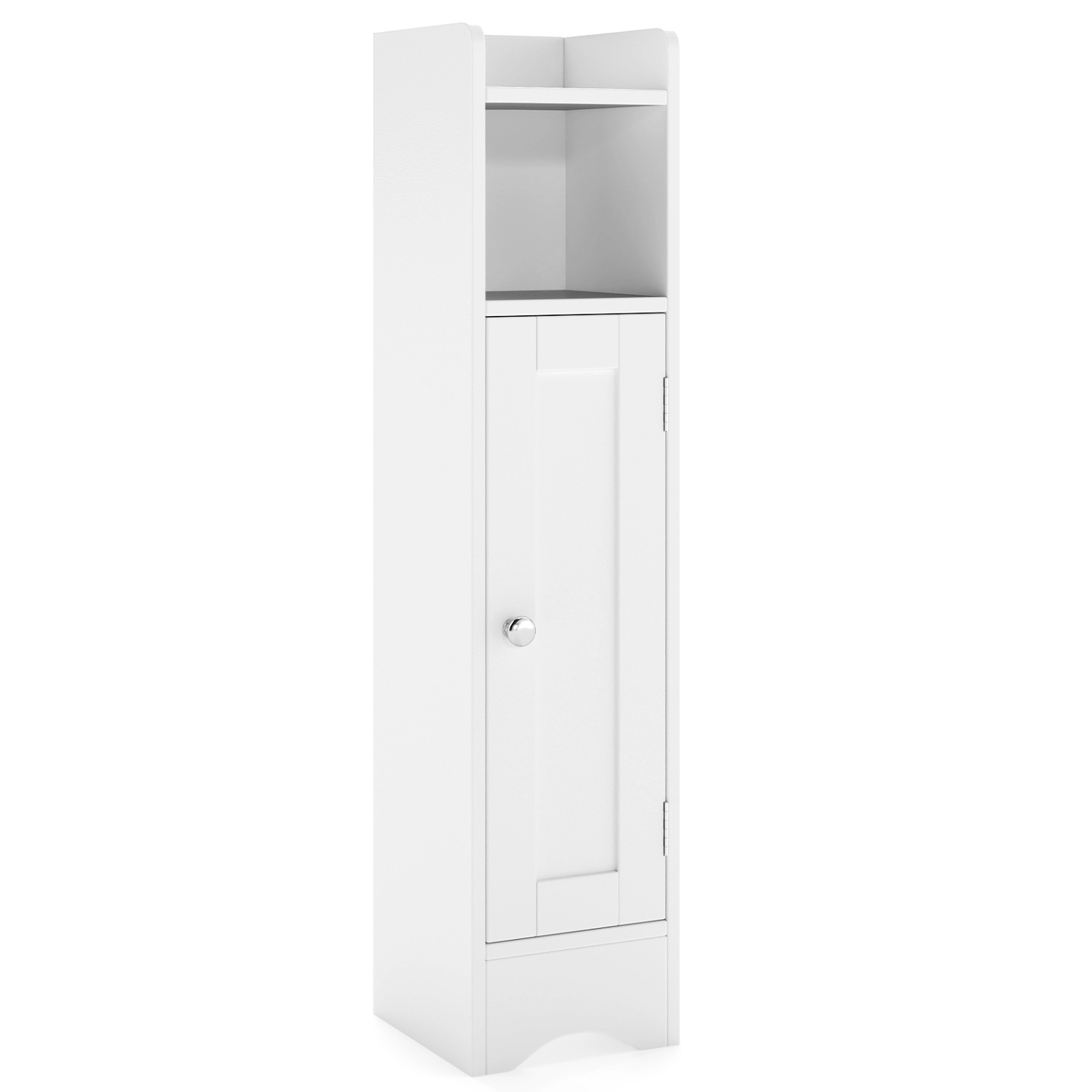 Slickblue Narrow Bathroom Storage Cabinet White Toilet Paper Holder Cabinet Open Shelf
