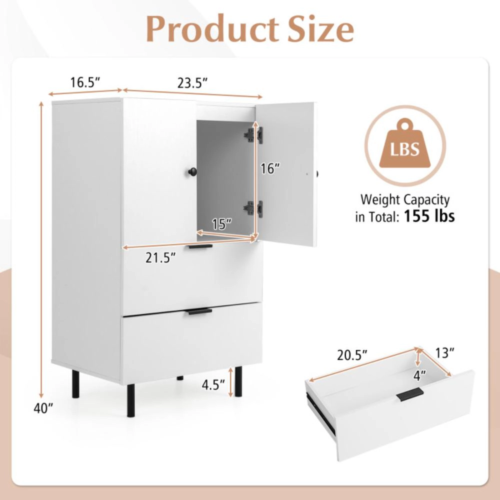 Hivvago Sideboard Buffet Cabinet 2-Door Serving Cupboard With Drawers-White