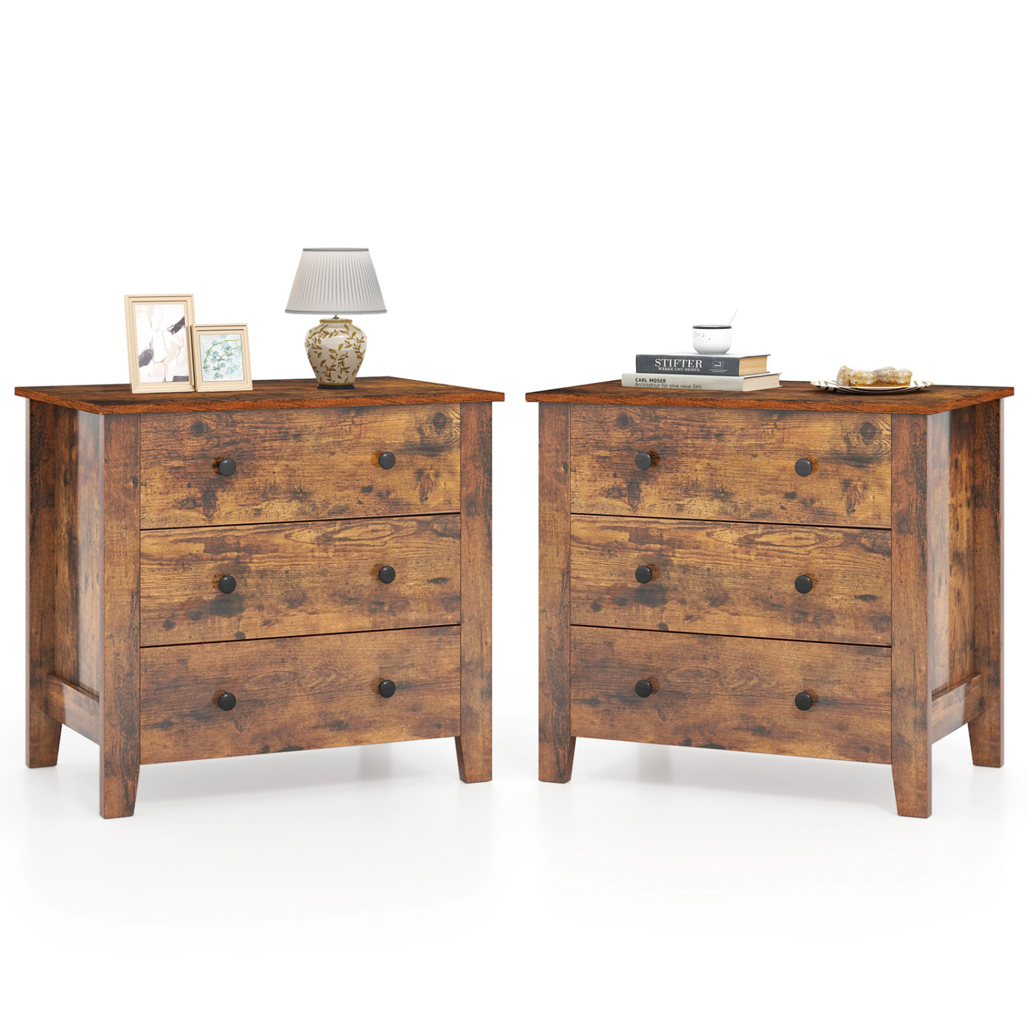 LJG 2-Pack 3 Drawer Dresser Chest of Drawers Bedside Table