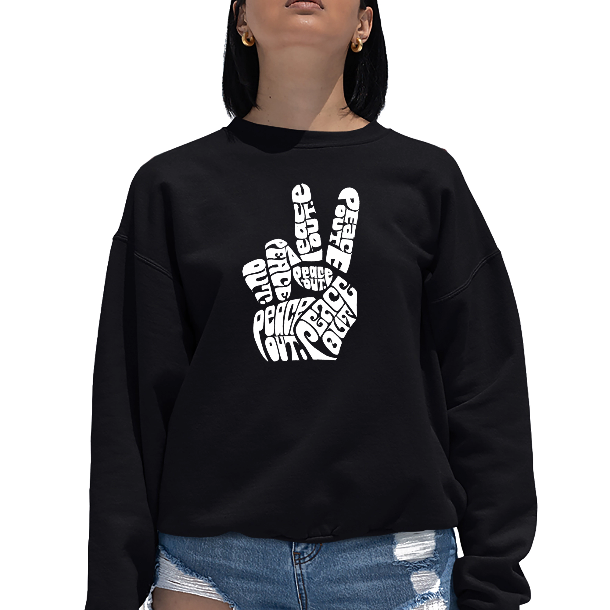 LA Pop Art Peace Out - Women's Word Crewneck Sweatshirt