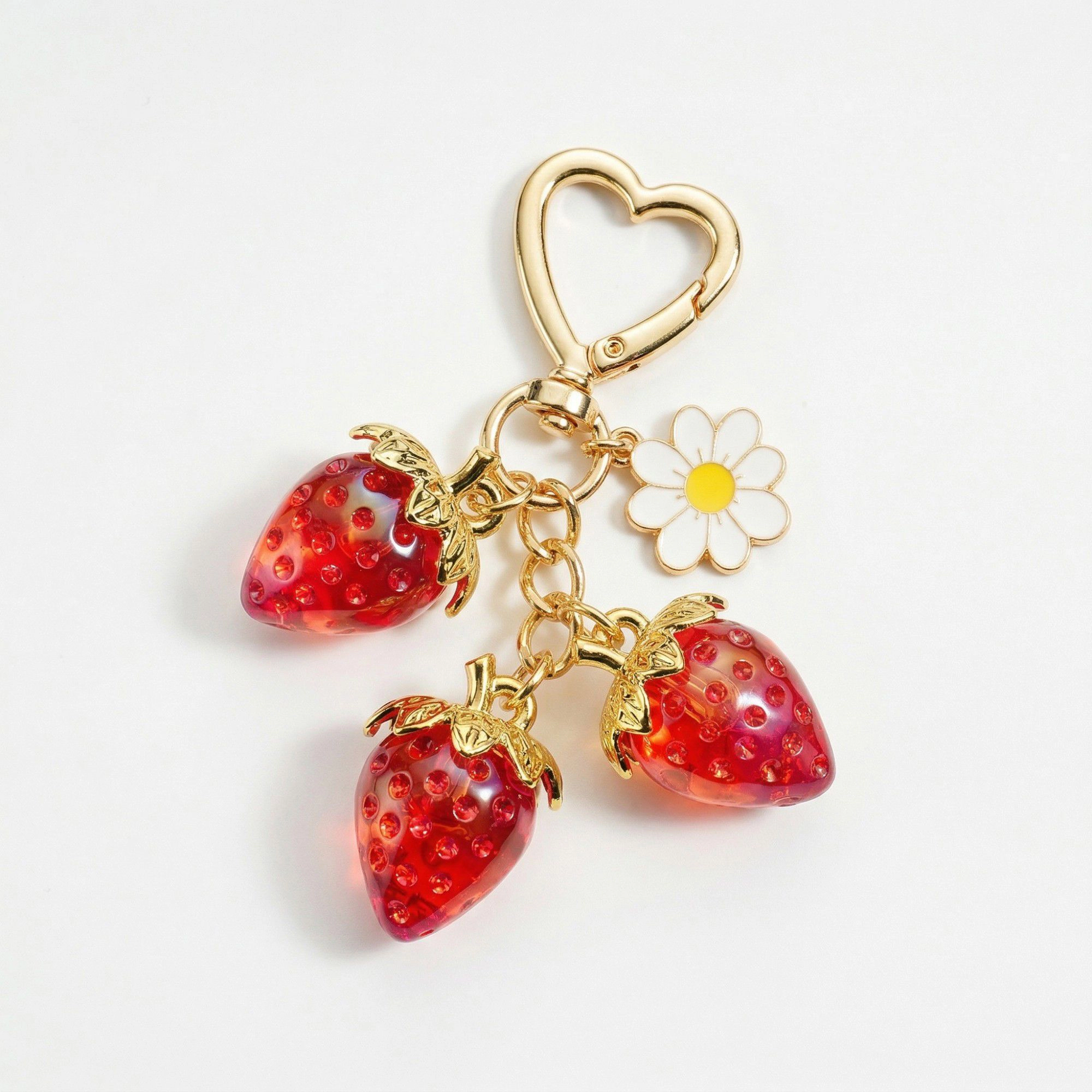Alilang Women's Strawberry Charm Keychain with Daisy Pendant and Heart Clip Decorative Bag Charm Accessory