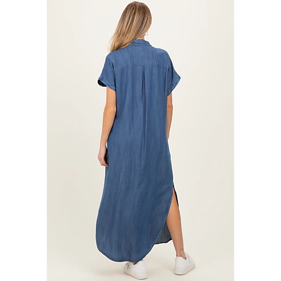 PinkBlush Womens Blue Chambray Button Down Maternity Shirt Dress