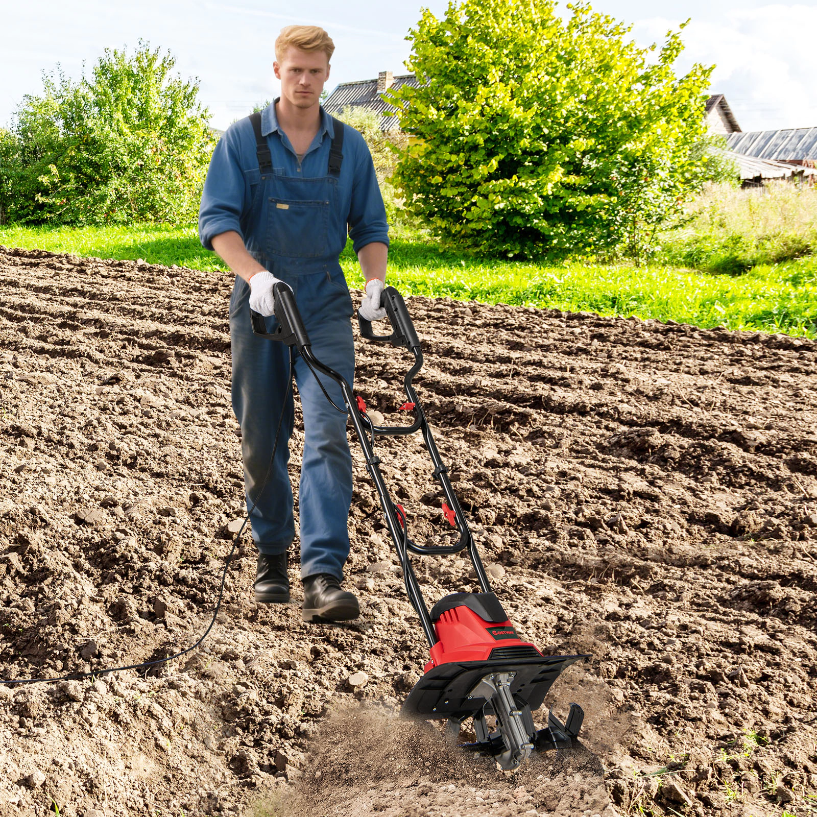 LJG 10 Amp Powerful Corded Electric Tiller Cultivator with Safety Lock