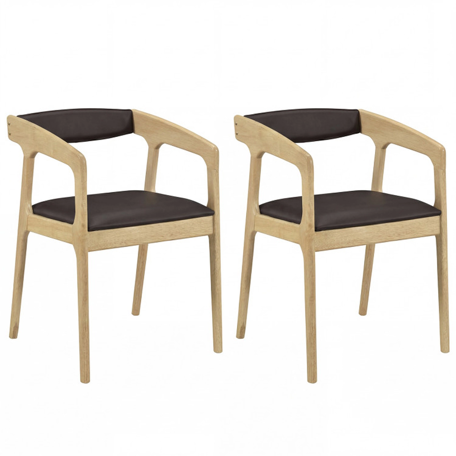 SUGIFT Set of 2 Brown Faux Leather Upholstered Dining Armchairs