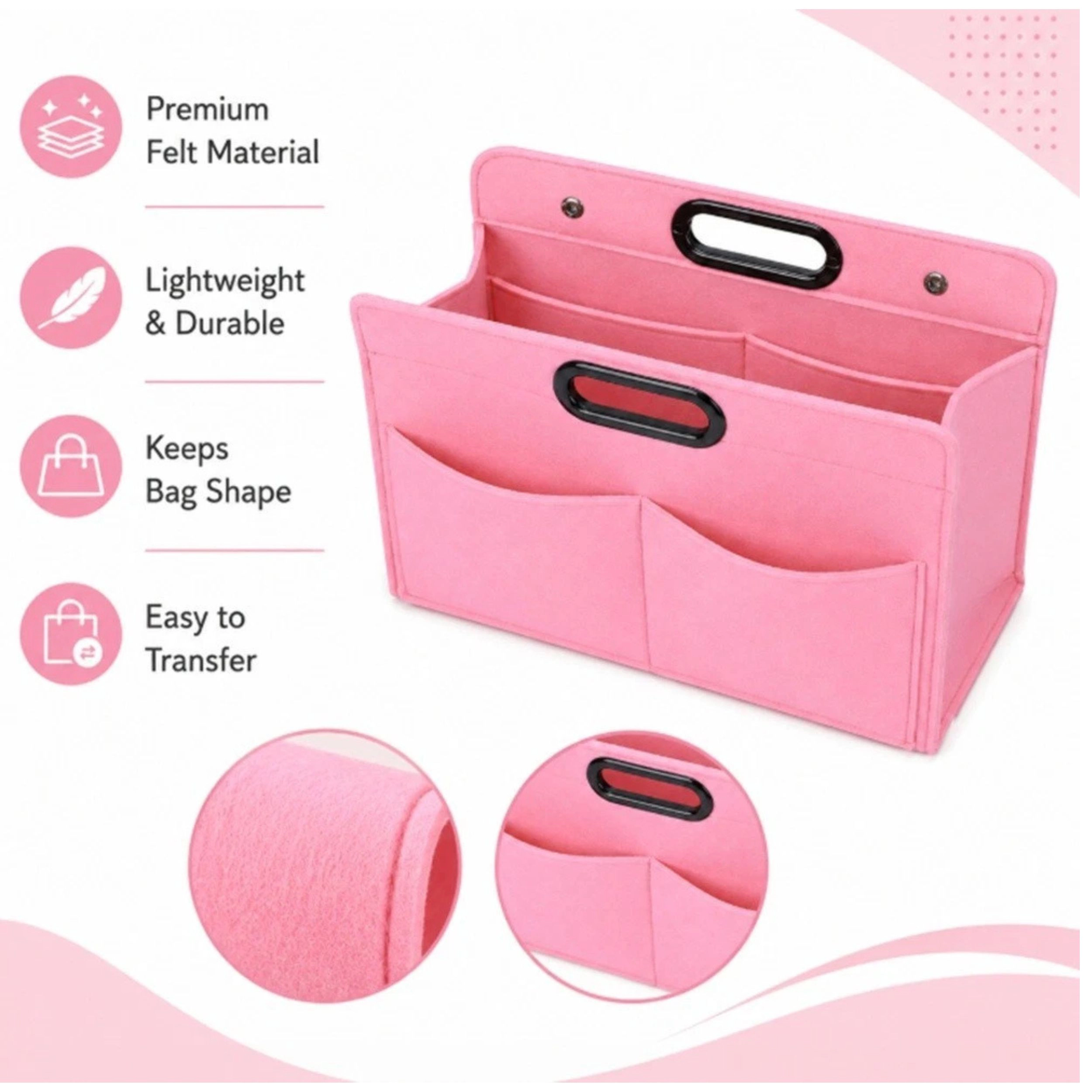 Home Collection Felt Handbag Organizer Insert Multi Pocket Purse Shaper Divider