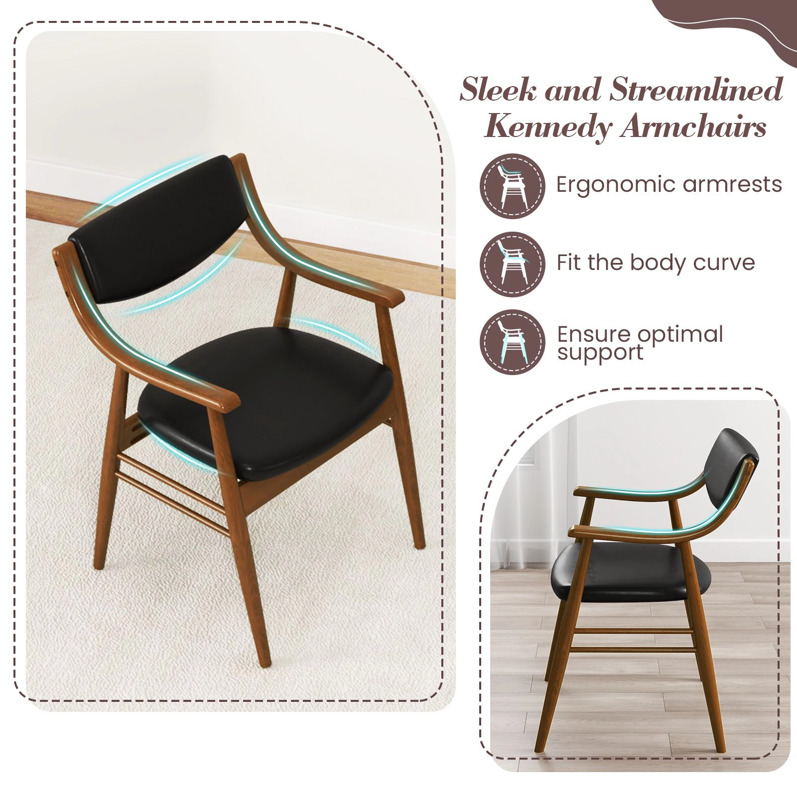 SlickBlue Upholstered Dining Chairs Set of 2 with Armrests