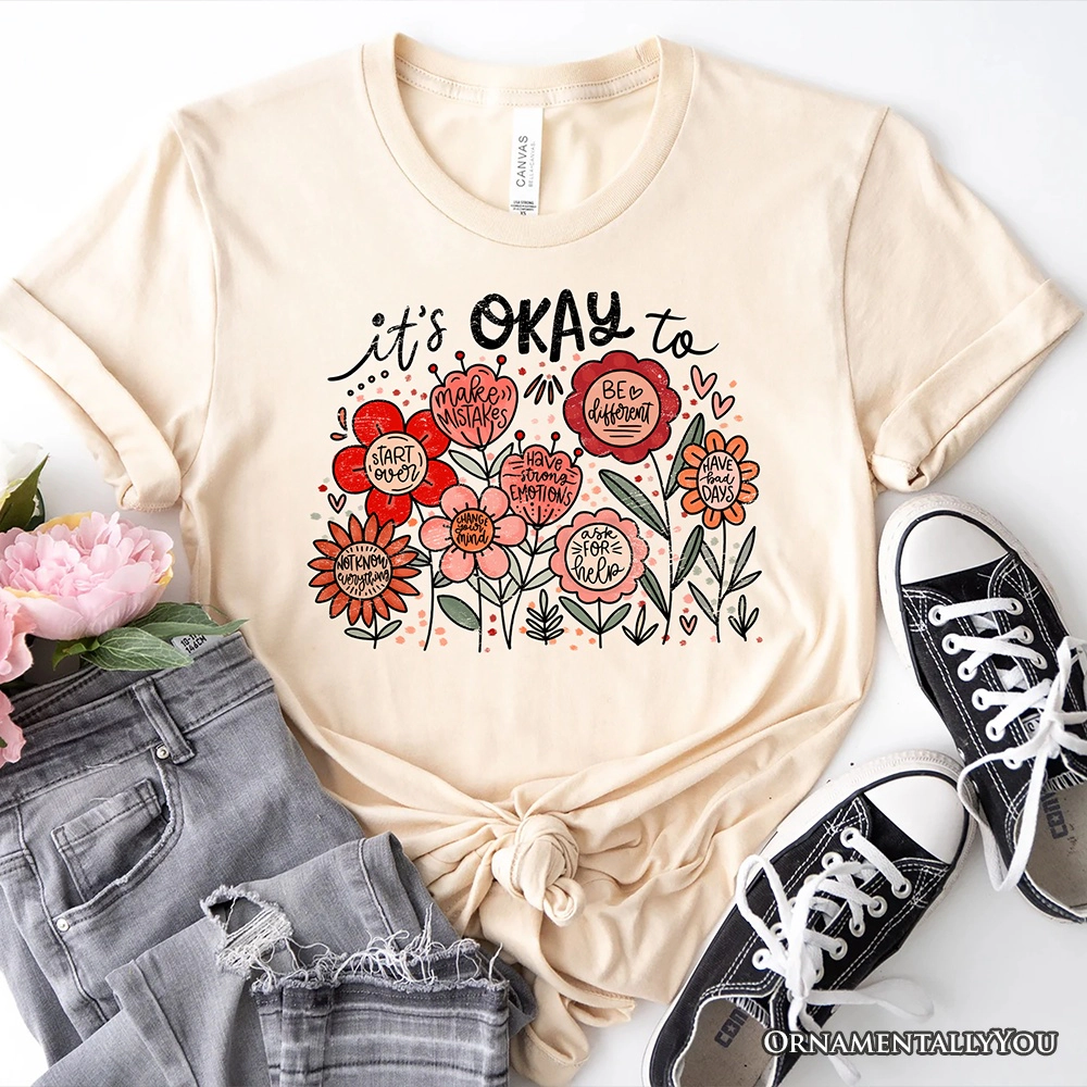 OrnamentallyYou Womens It's Okay Floral Affirmation T-Shirt