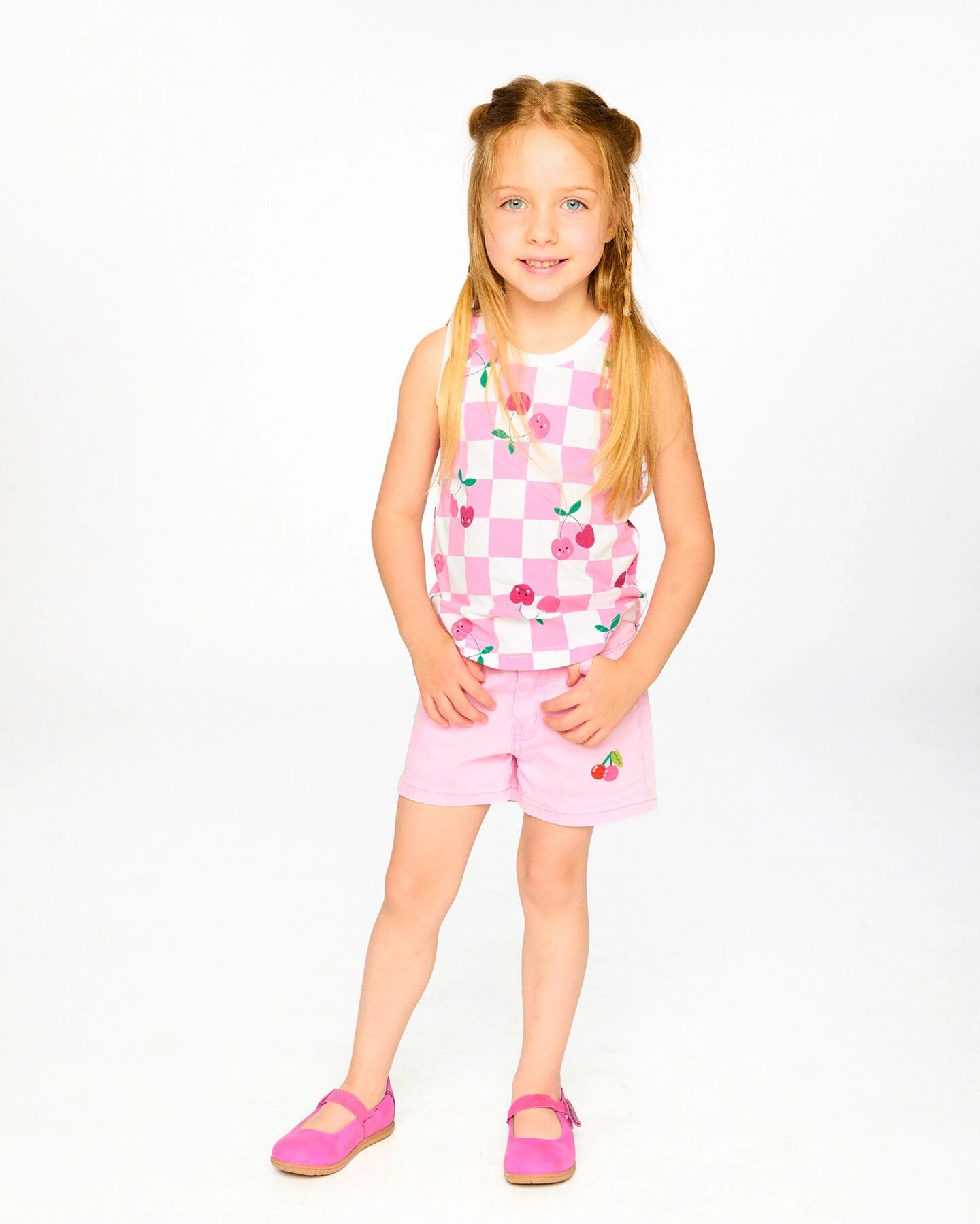 Deux par Deux Girls Organic Cotton Jersey Tank Top Printed Cherries