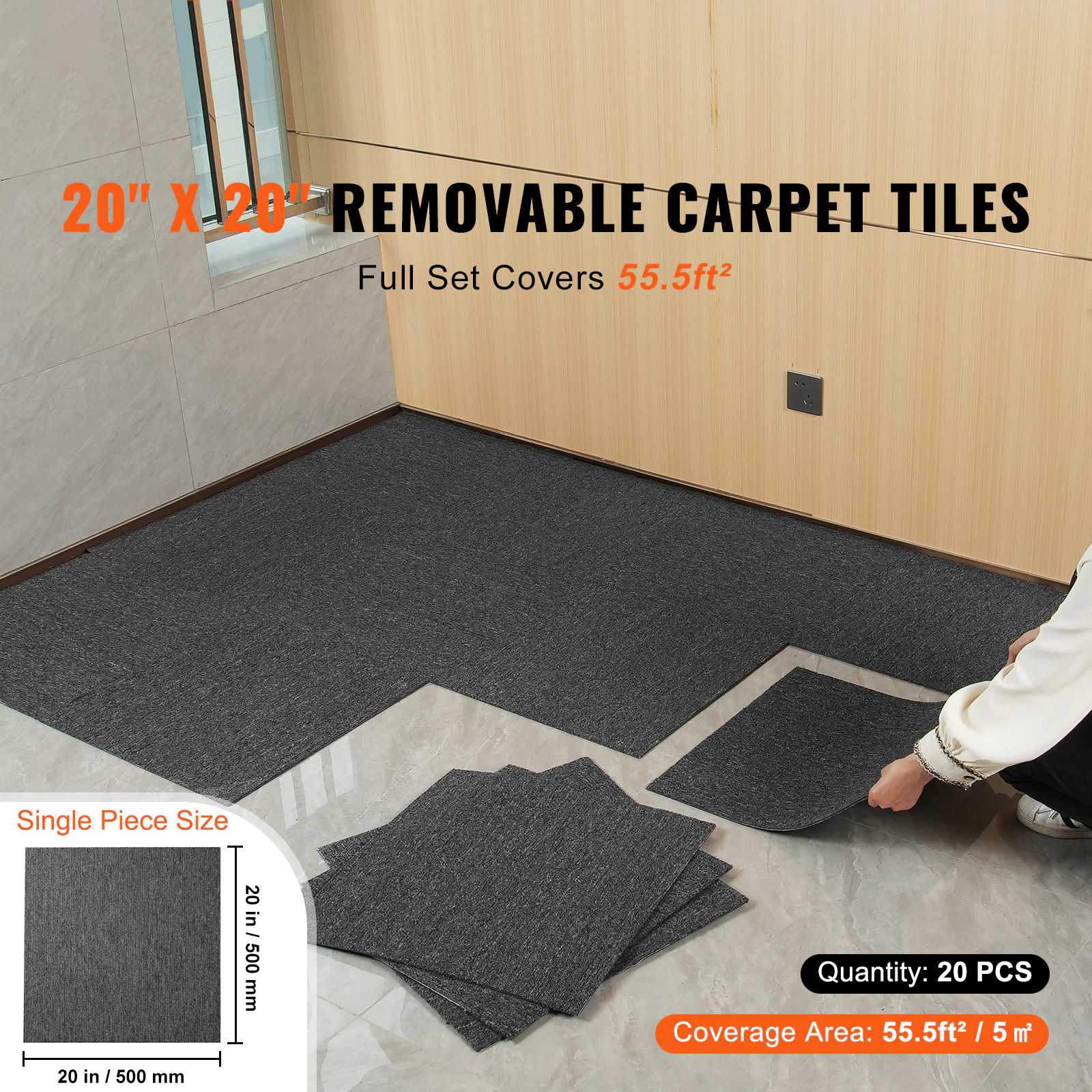 HONGGE Carpet Tiles Reusable Carpet Squares With Padding Attached Soft Padded Carpet Tiles Easy Install DIY for Bedroom