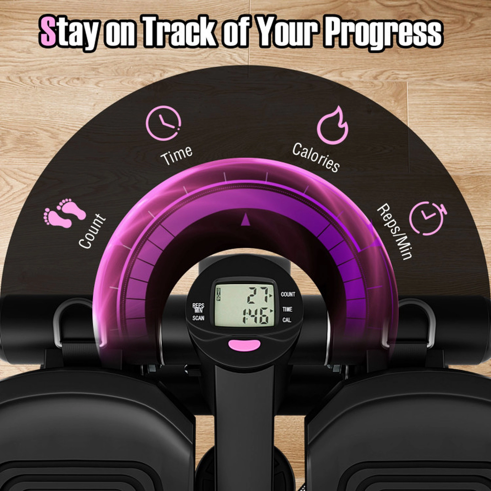 SUGIFT Mini Stepper with Resistance Bands and Adjustable Height Ab Machine 220-lb Capacity Black/White