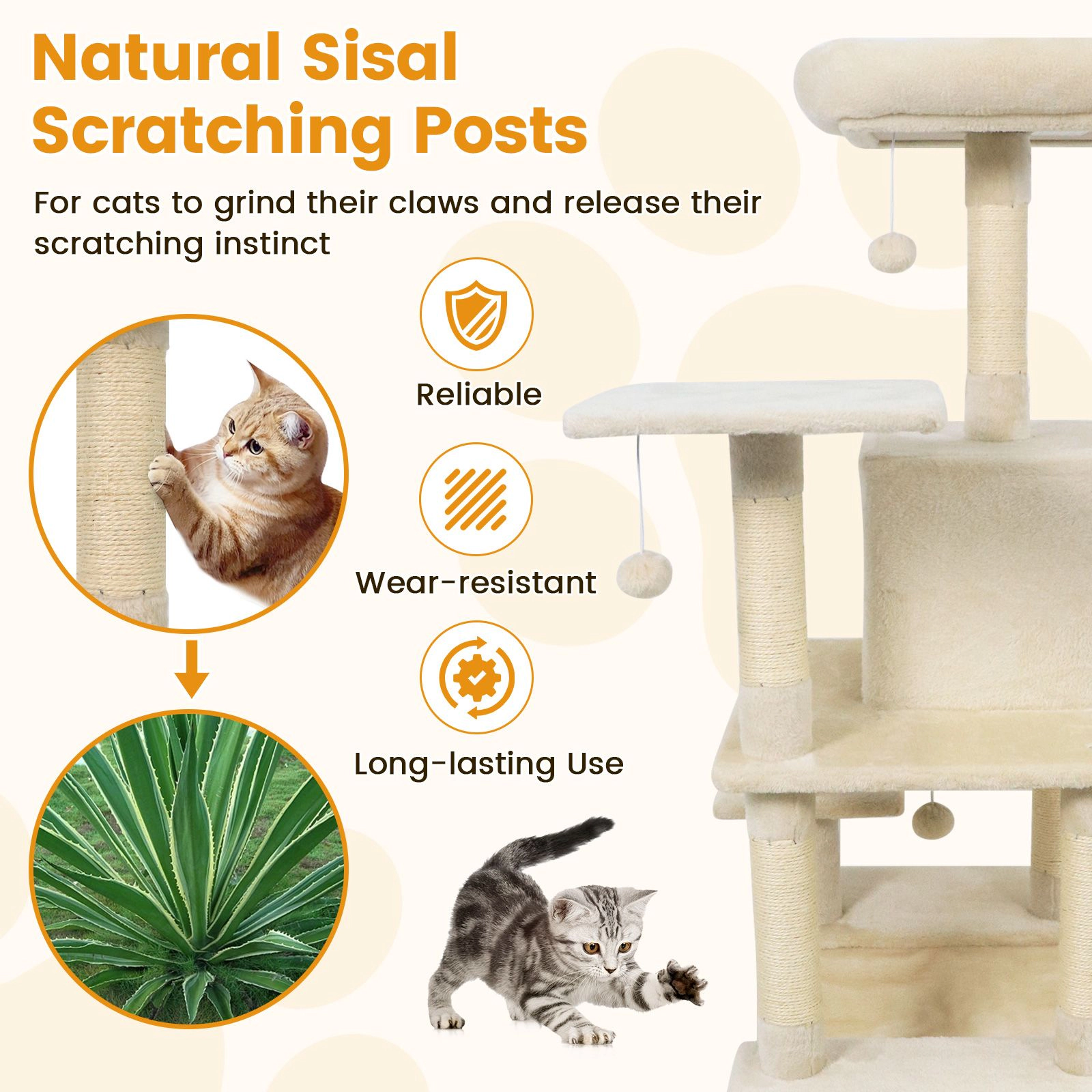 SlickBlue 58" Cat Tree Tower with Condo, Hammock & Scratching Posts