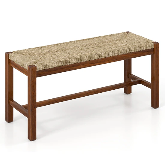 SlickBlue Unisex Wood Dining Bench, Natural Seagrass Farmhouse Entryway Seat