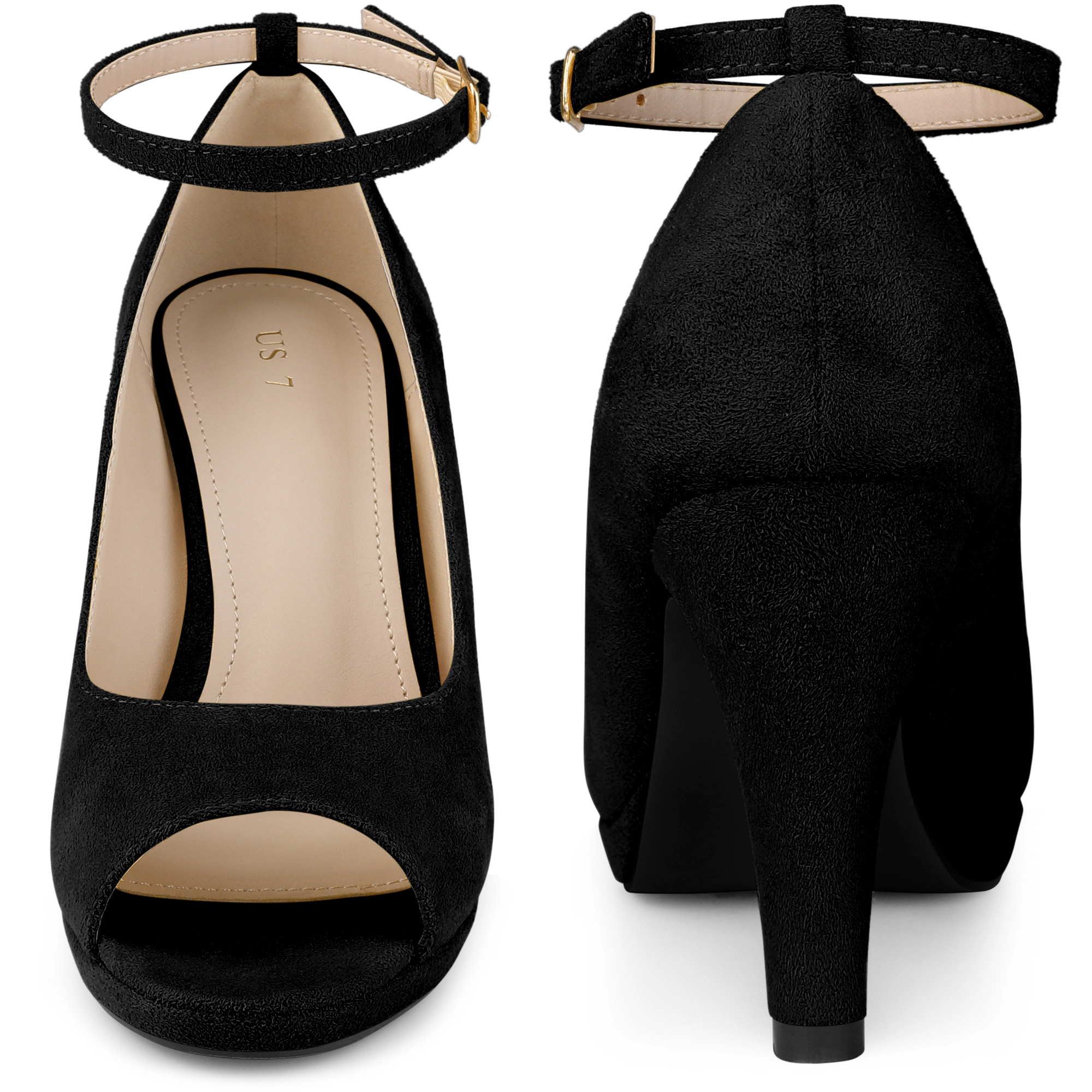 BLISSFUL STEP Women Platform Peep Toe Ankle Strap Stiletto Heel Dress Pumps Shoes