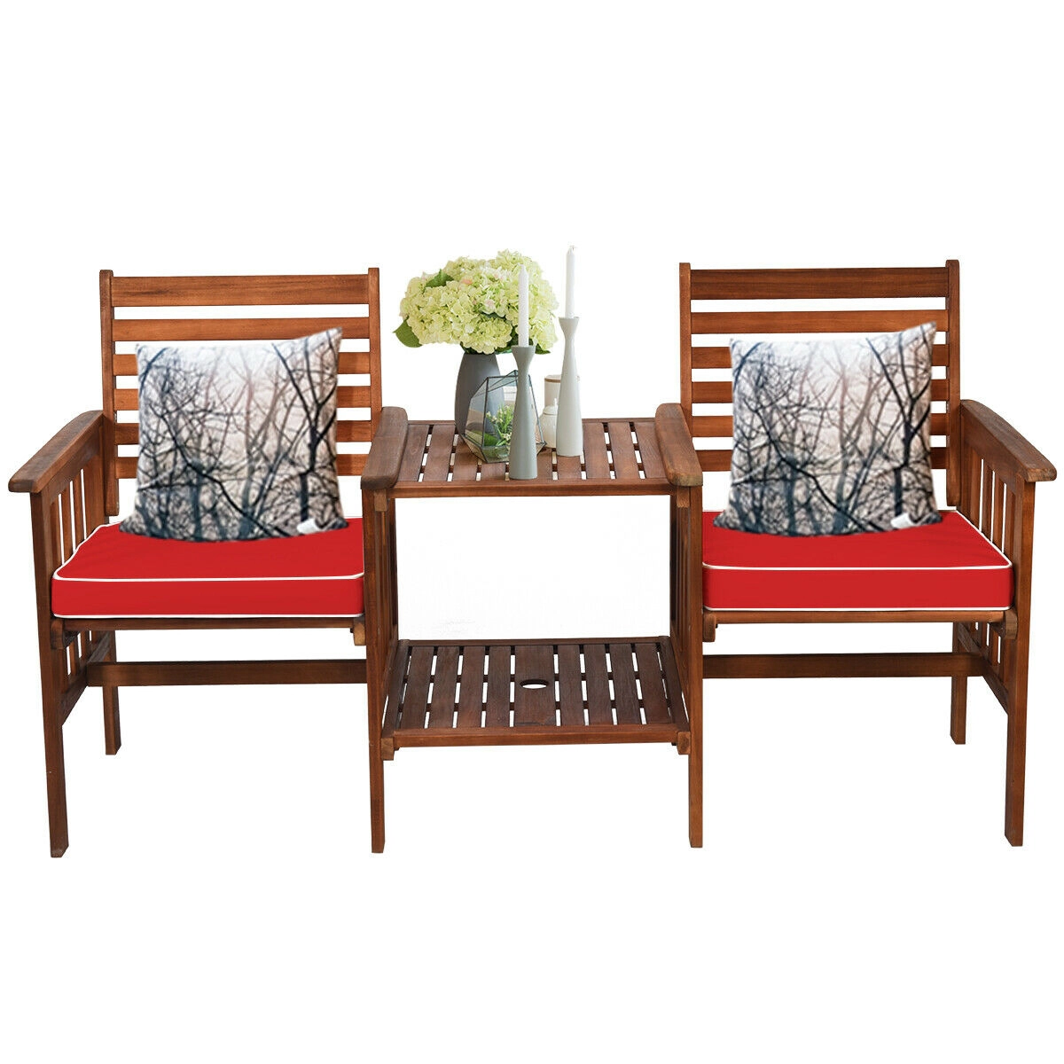 LJG 3 Pcs Outdoor Patio Table Chairs Set Acacia Wood Loveseat