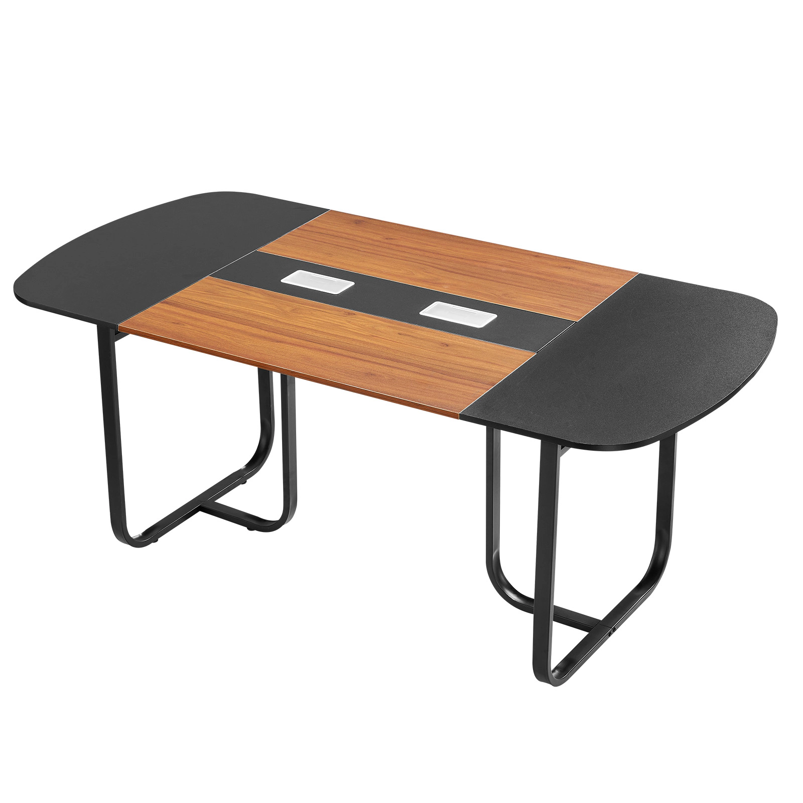 HONGGE Modern Office Meeting Desk with Metal Legs for Conference Room Easy Assembly Brown