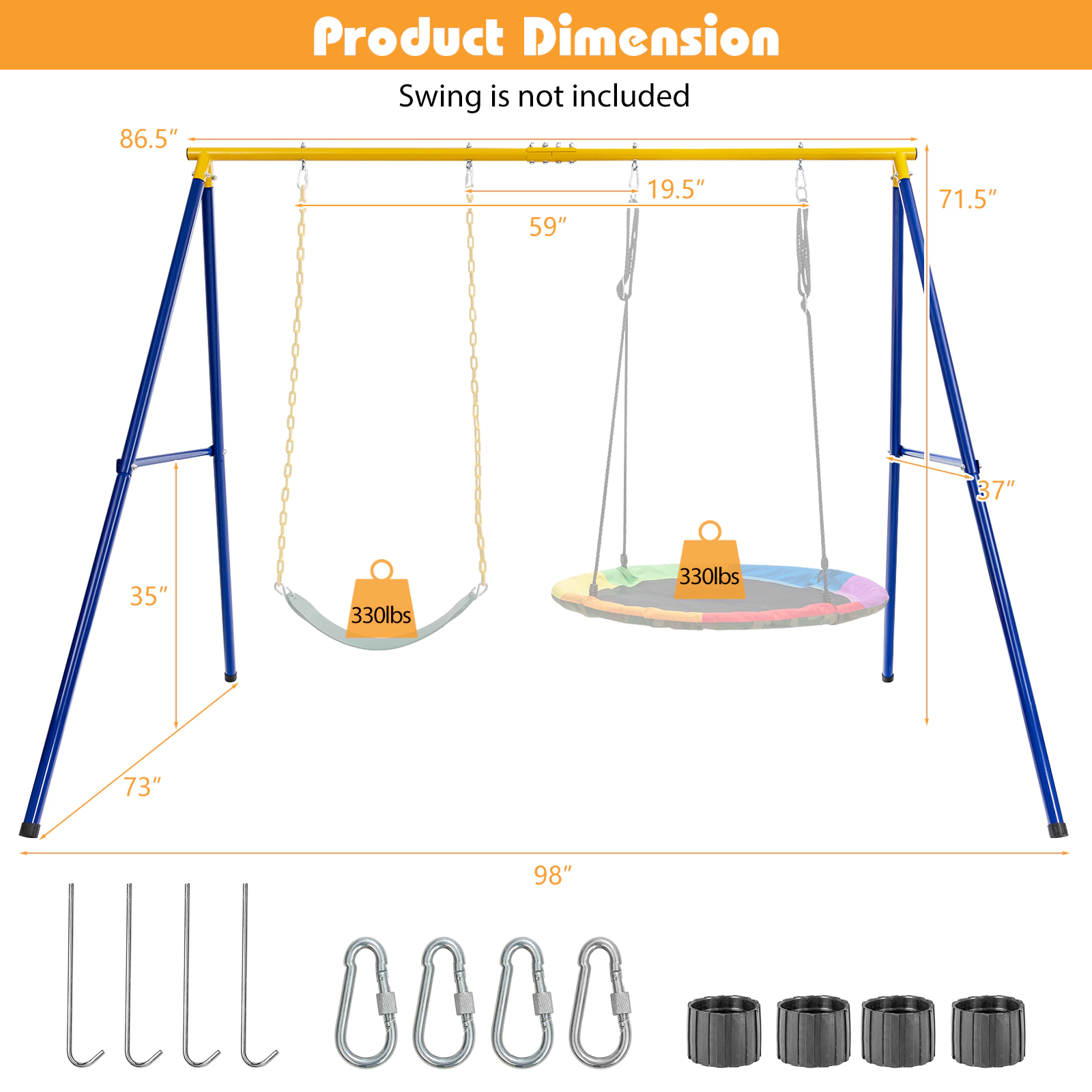 SUGIFT Extra-Large A-Shaped Steel Swing Stand 660-lb Capacity Without Seat Blue Yellow
