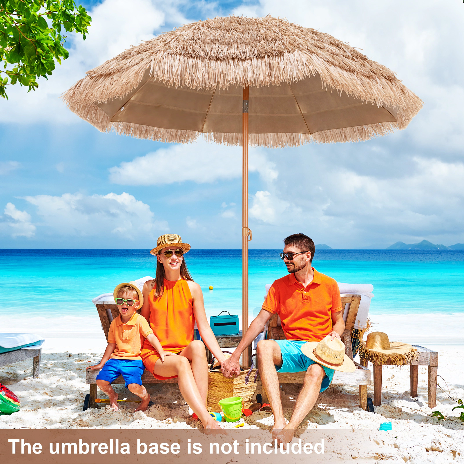 SUGIFT 7.2-ft Natural Thatched Tiki Patio Umbrella, Tilt, 8 Metal Ribs