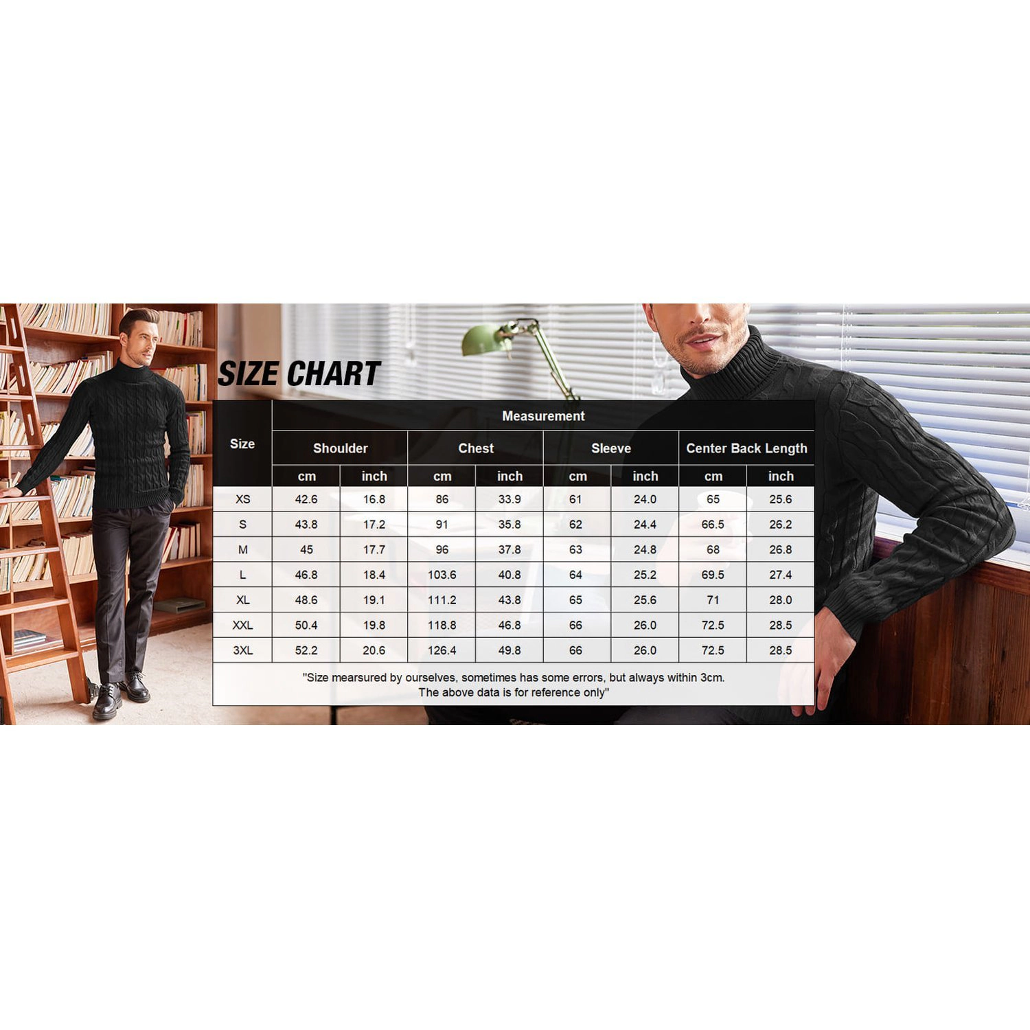 COOFANDY Mens Cable Knit Turtleneck Sweater Fall Long Sleeve Ribbed Casual Pullover