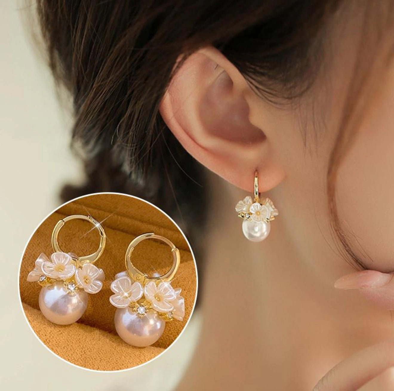 DressAtR Women's Simulated Pearl Geometric Drop Earrings