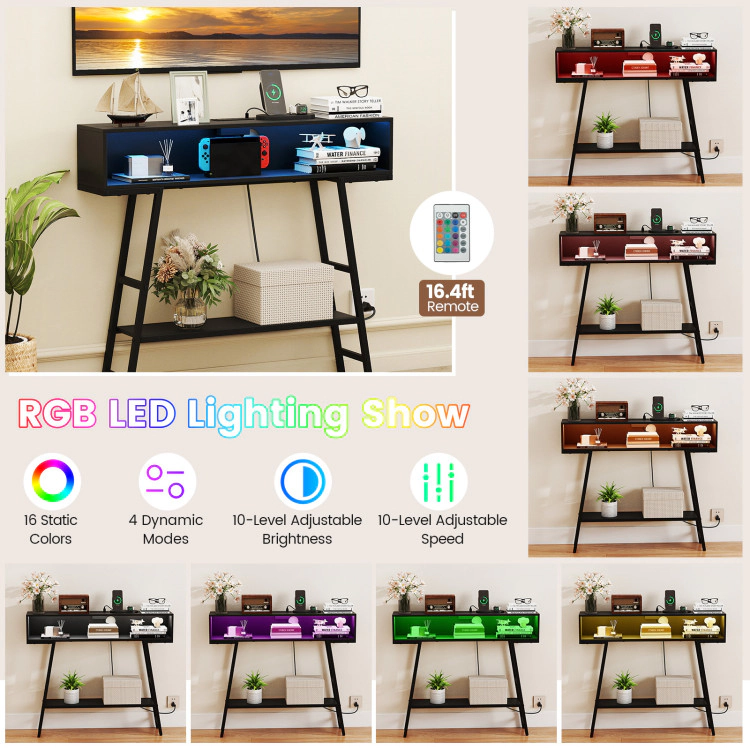 Hivvago 40" Console Table With Charging Station And Led Lights