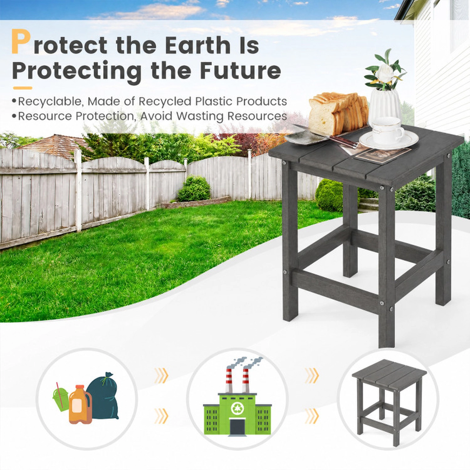 SUGIFT Set of 2 Weather Resistant HDPE Adirondack Patio Side Tables 14-in x 14-in x 18.5-in 385-lb Capacity Gray