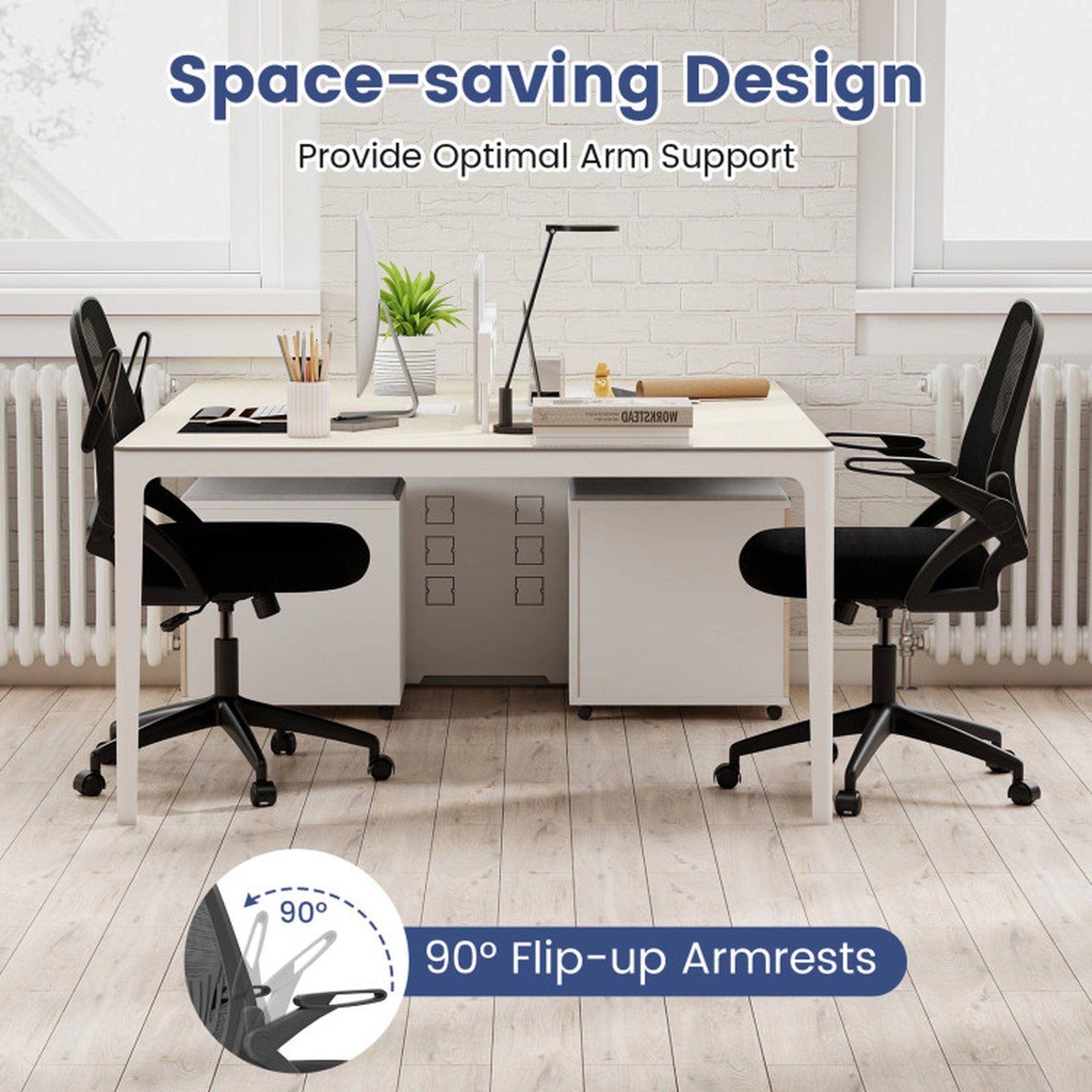 SUGIFT Flip-up Arms Built-in Lumbar Support Breathable Mesh Computer Desk Chair 25-in x 25-in x 36-in 330-lb Black