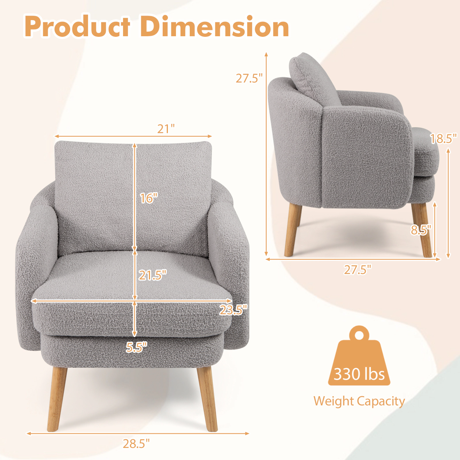 LJG Sherpa Accent Chair Modern Living Room Chair with Seat