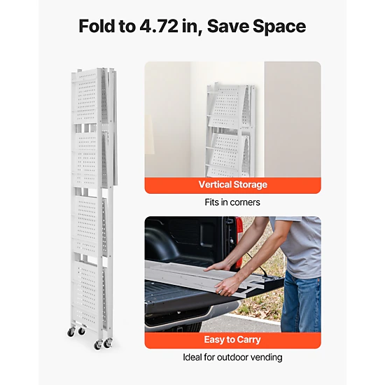Flynama Folding Storage Shelf with Wheels 5-Tier Metal Shelving Unit White