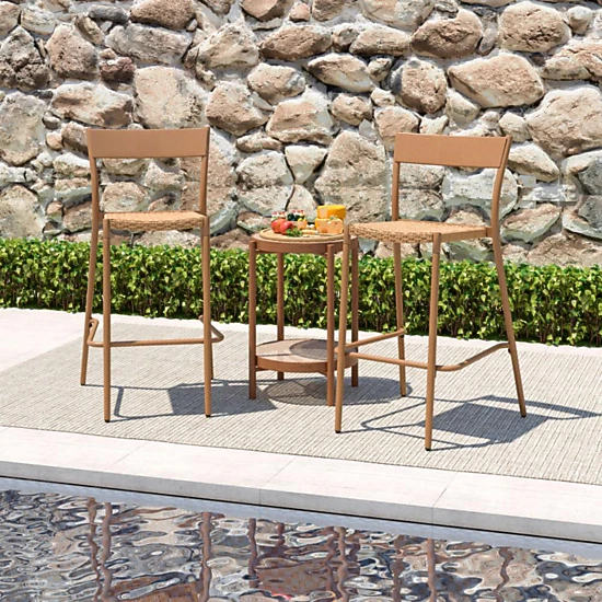 Hivvago Patio Barstools Set Of 4 With Rattan Seat And Metal Backrest-Light Brown