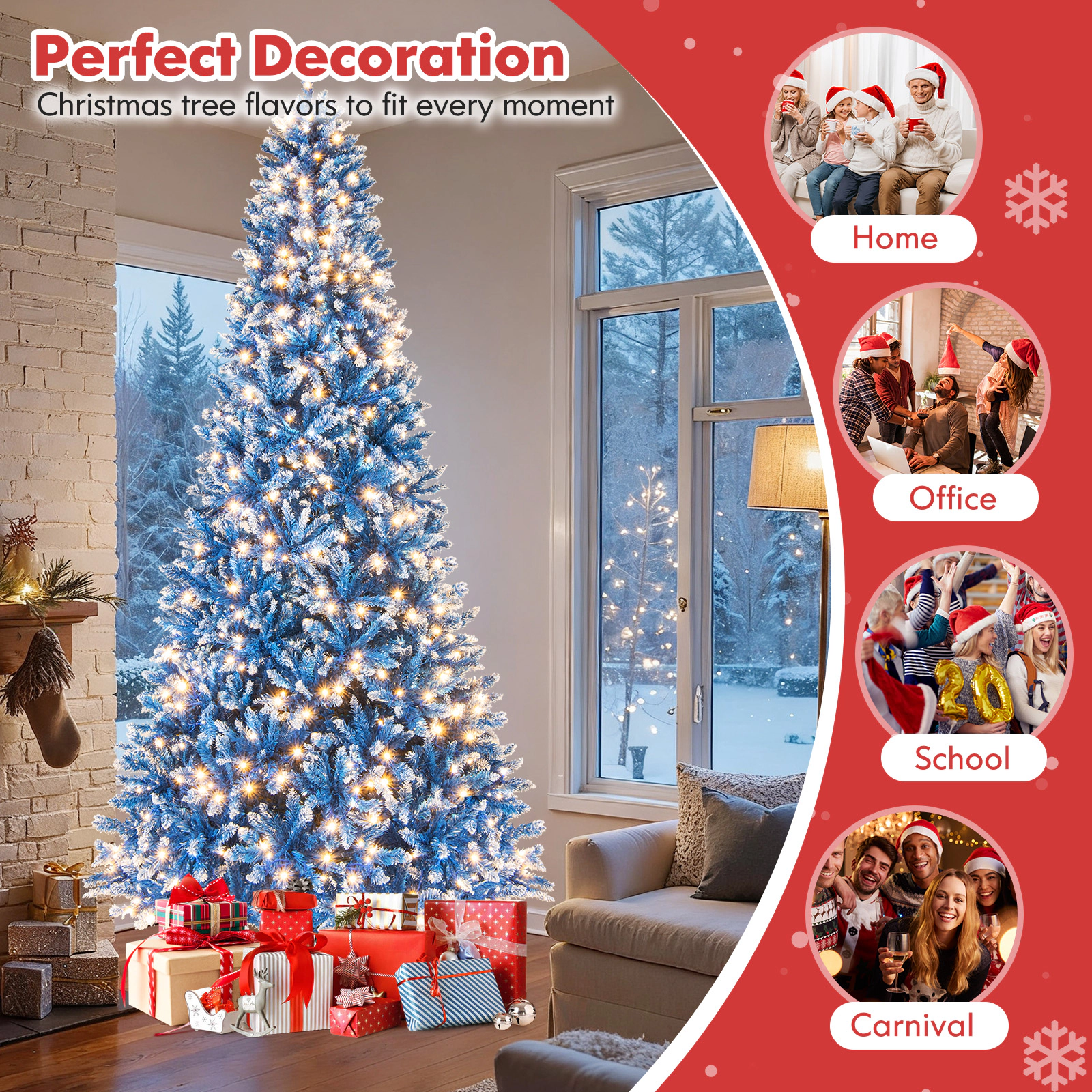 Costway 6/7/8/9 FT Pre-Lit Artificial Christmas Tree with 767 PVC Branch Tips, 270/340/420/520 LED Lights