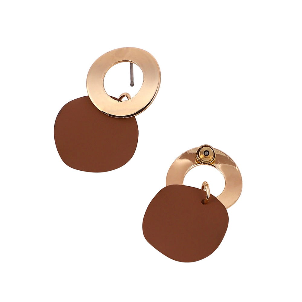 SOHI Women's Mocha Brown Circular-Plate Drop Earrings