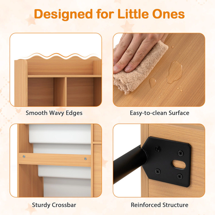 Hivvago Kids Bookshelf and Toy Storage Organizer Wooden Bookcase with 5 Fabric Pockets