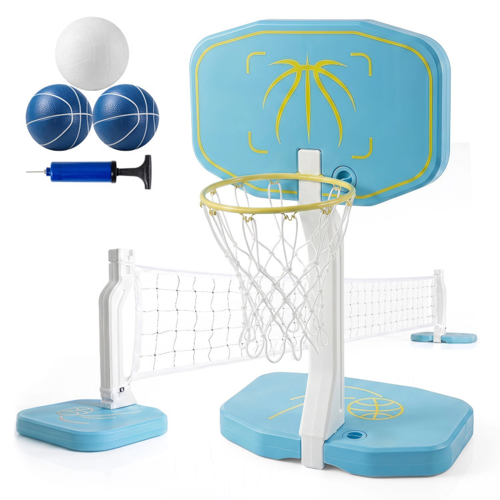 SUGIFT 2-in-1 Pool Basketball Hoop and 25-ft Volleyball Net Set with Weighted Base and Air Pump
