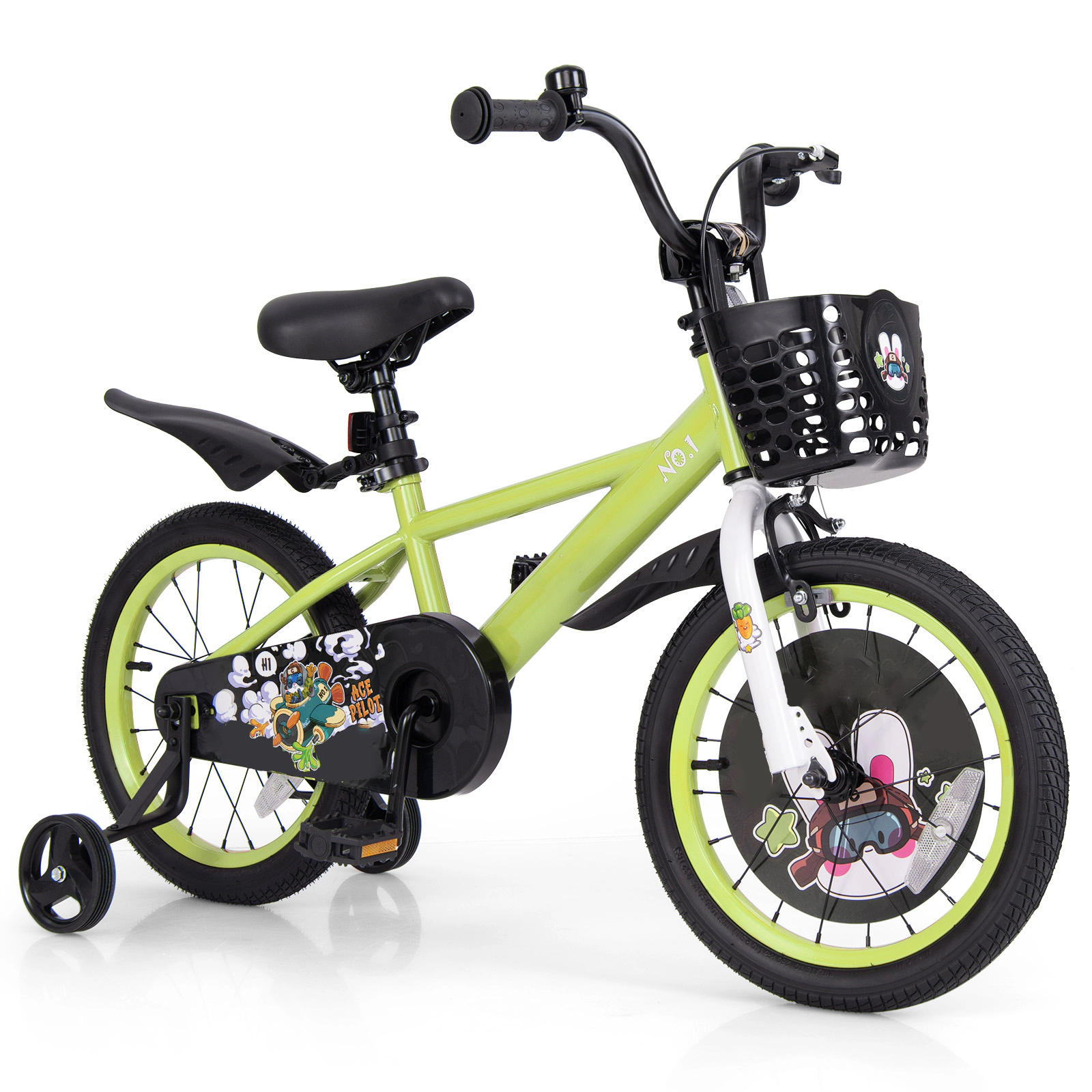 SUGIFT Adjustable 16-in Kids Bicycle with Hand Brake and Detachable Training Wheels 110-lb Seat Capacity Ages 4-7 Green