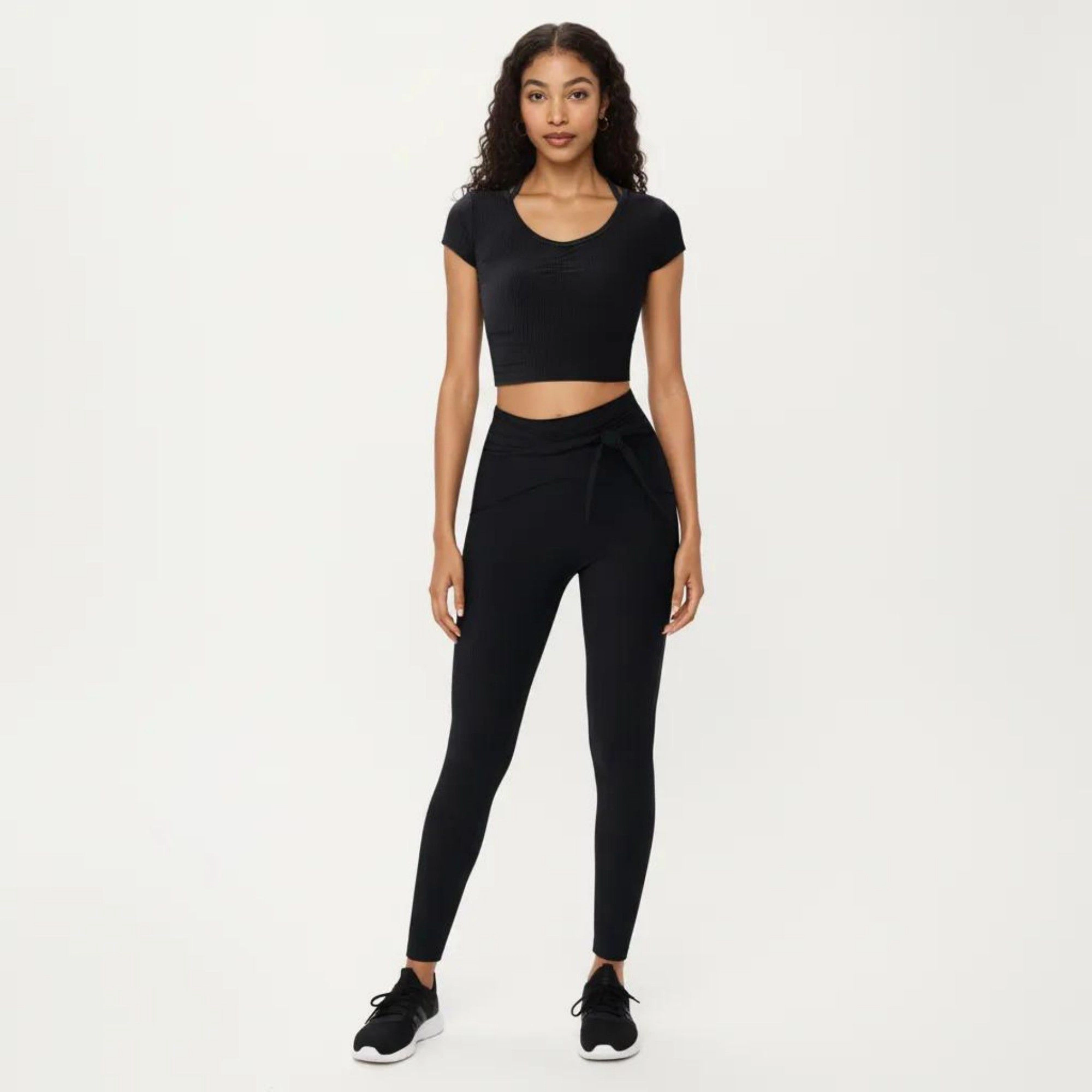 Anna-Kaci Women's Short Sleeve Ribbed Active Crop Top with Scoop Neck and Back Strap Detail